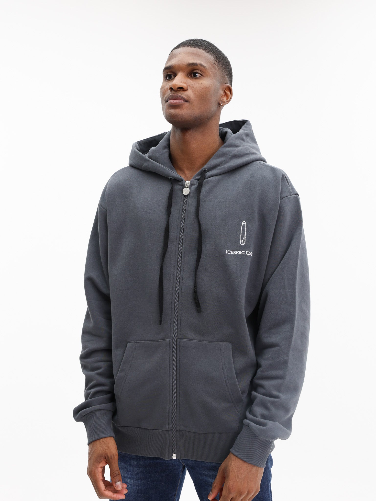 Iceberg Hoodie Diagonal Fleece Logo Print Black