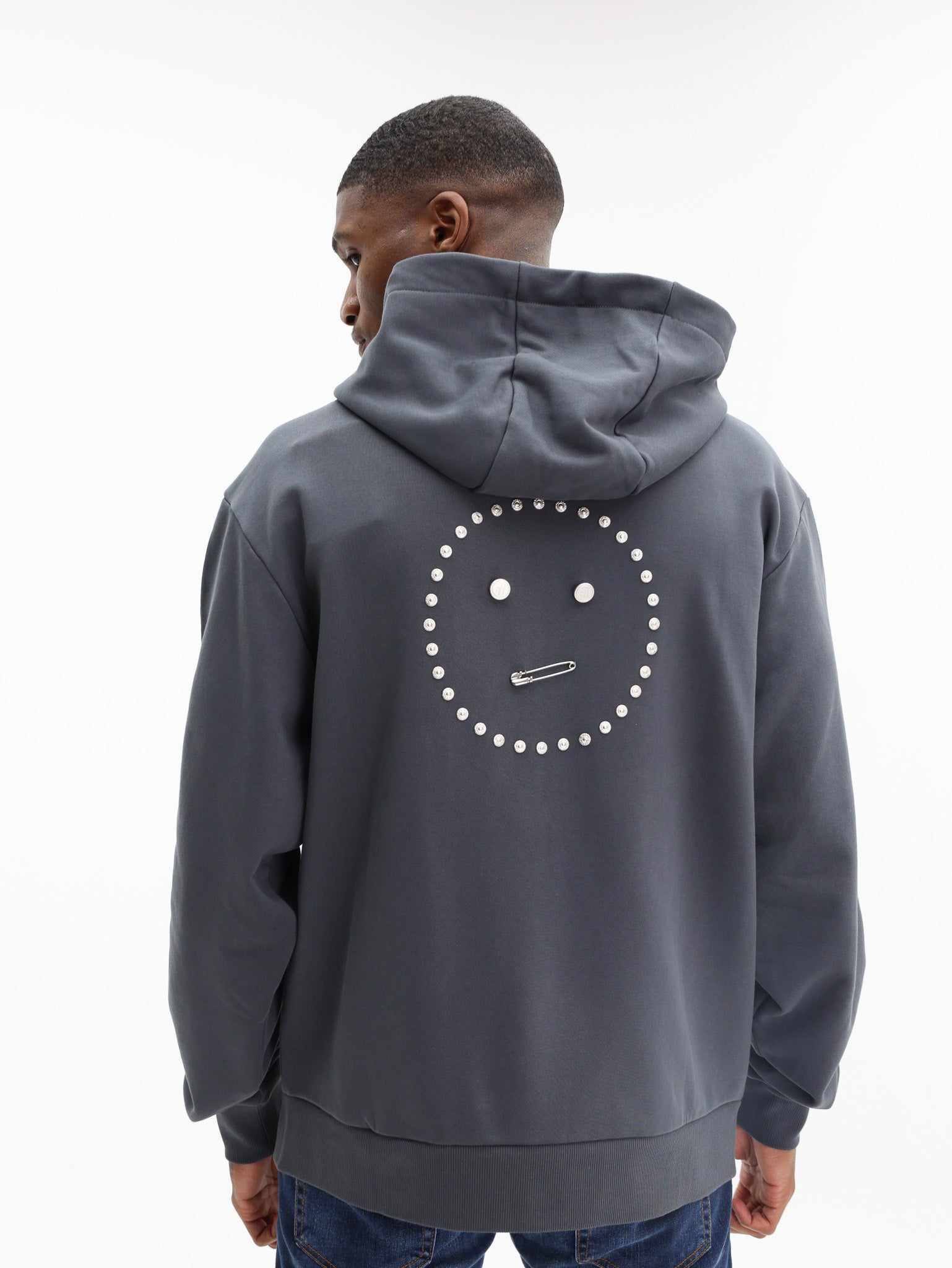 Iceberg Hoodie Diagonal Fleece Logo Print Black
