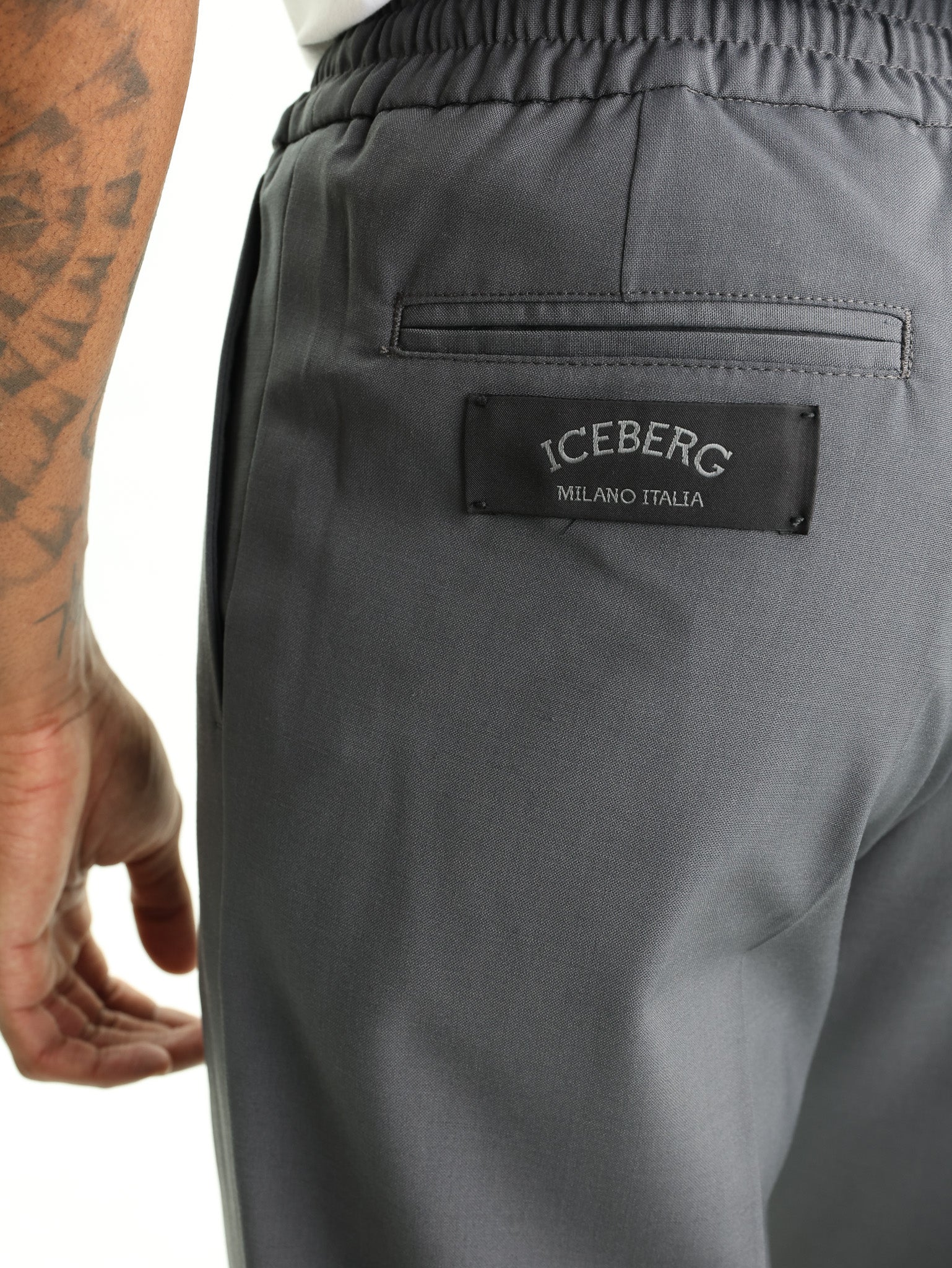 Iceberg Wool Trousers Elasticated Waist Grey