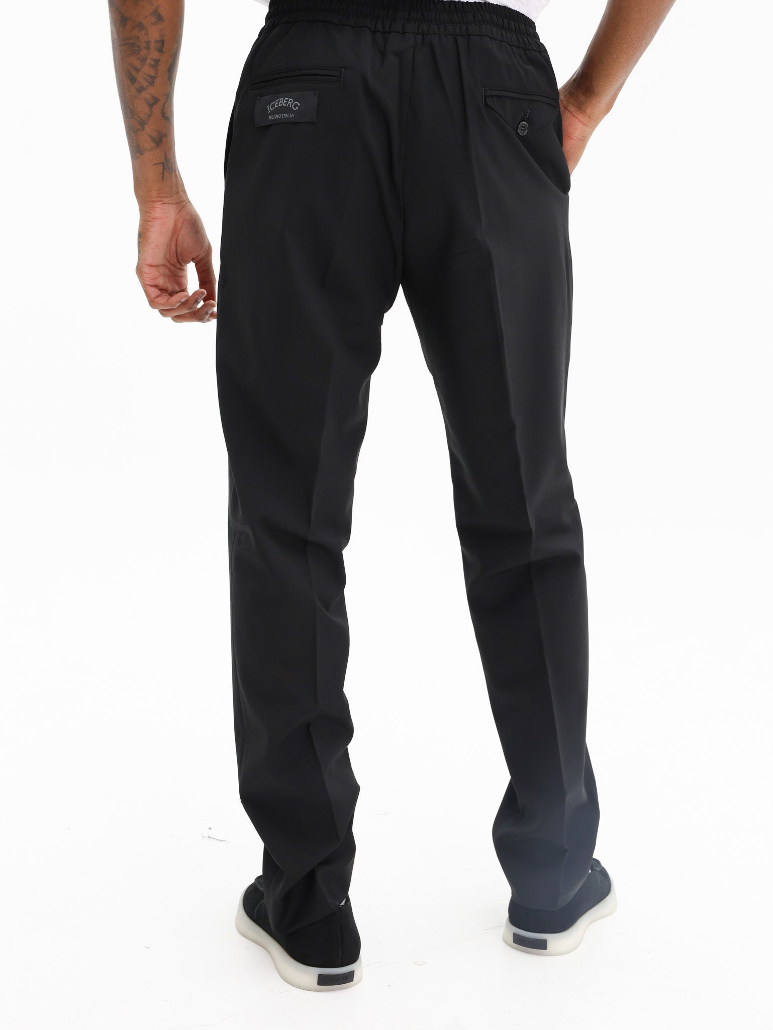 Iceberg Wool Trousers Elasticated Waist Black