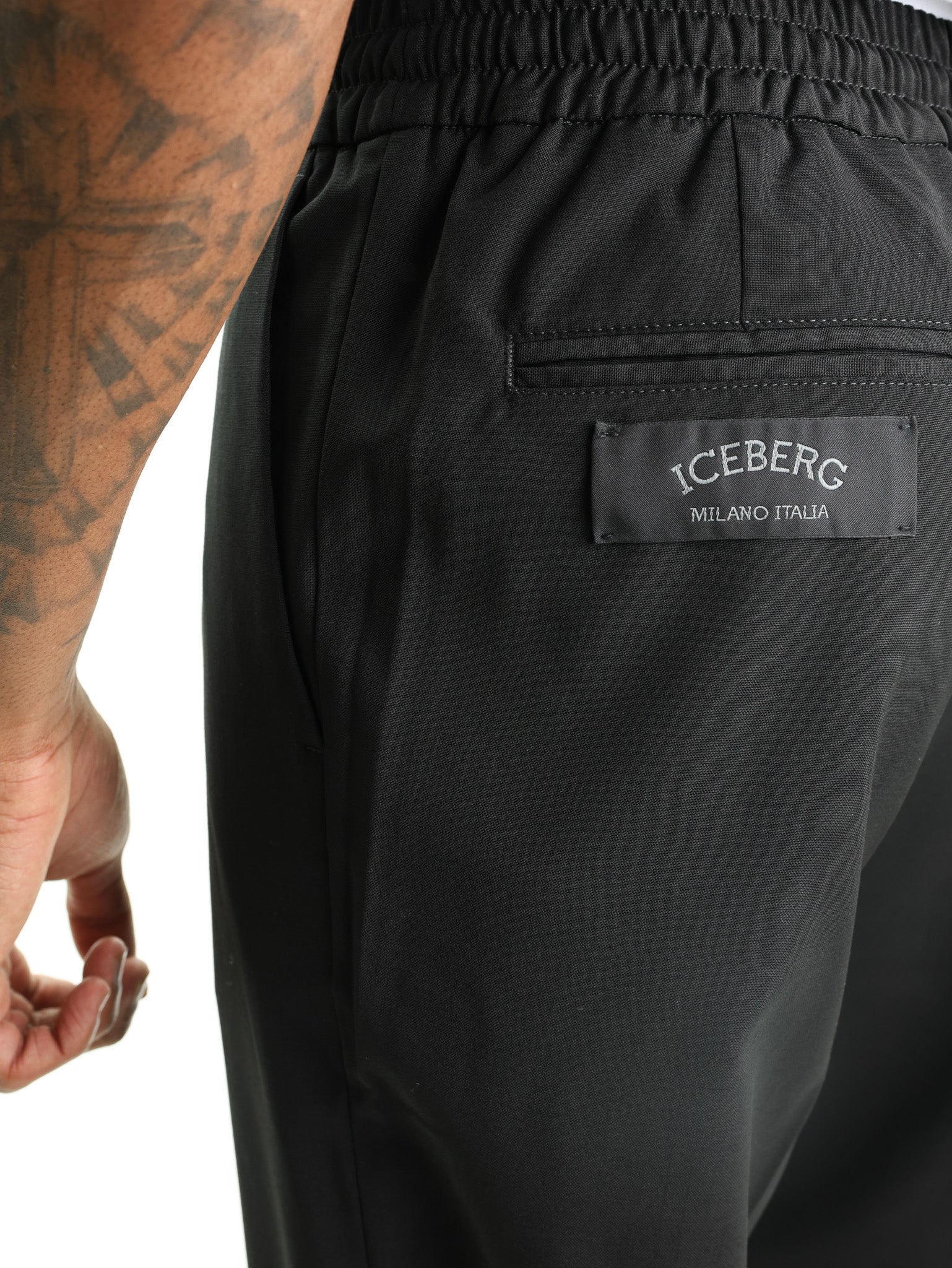 Iceberg Wool Trousers Elasticated Waist Black
