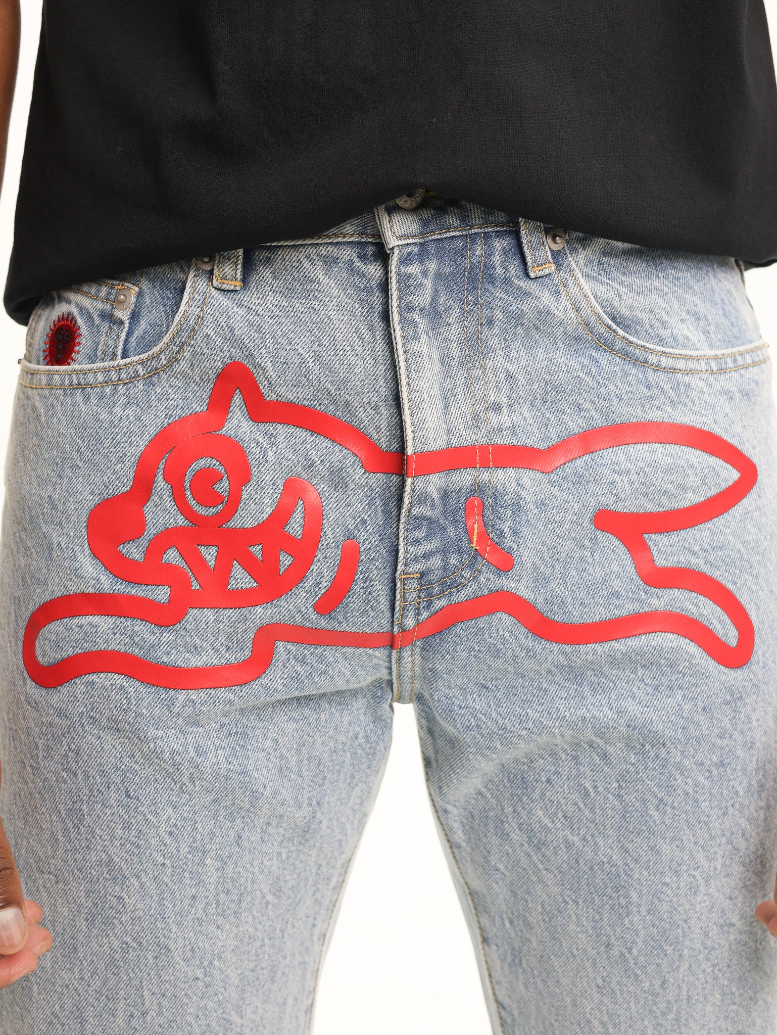 Ice Cream Jeans Running Dog Light Wash Blue