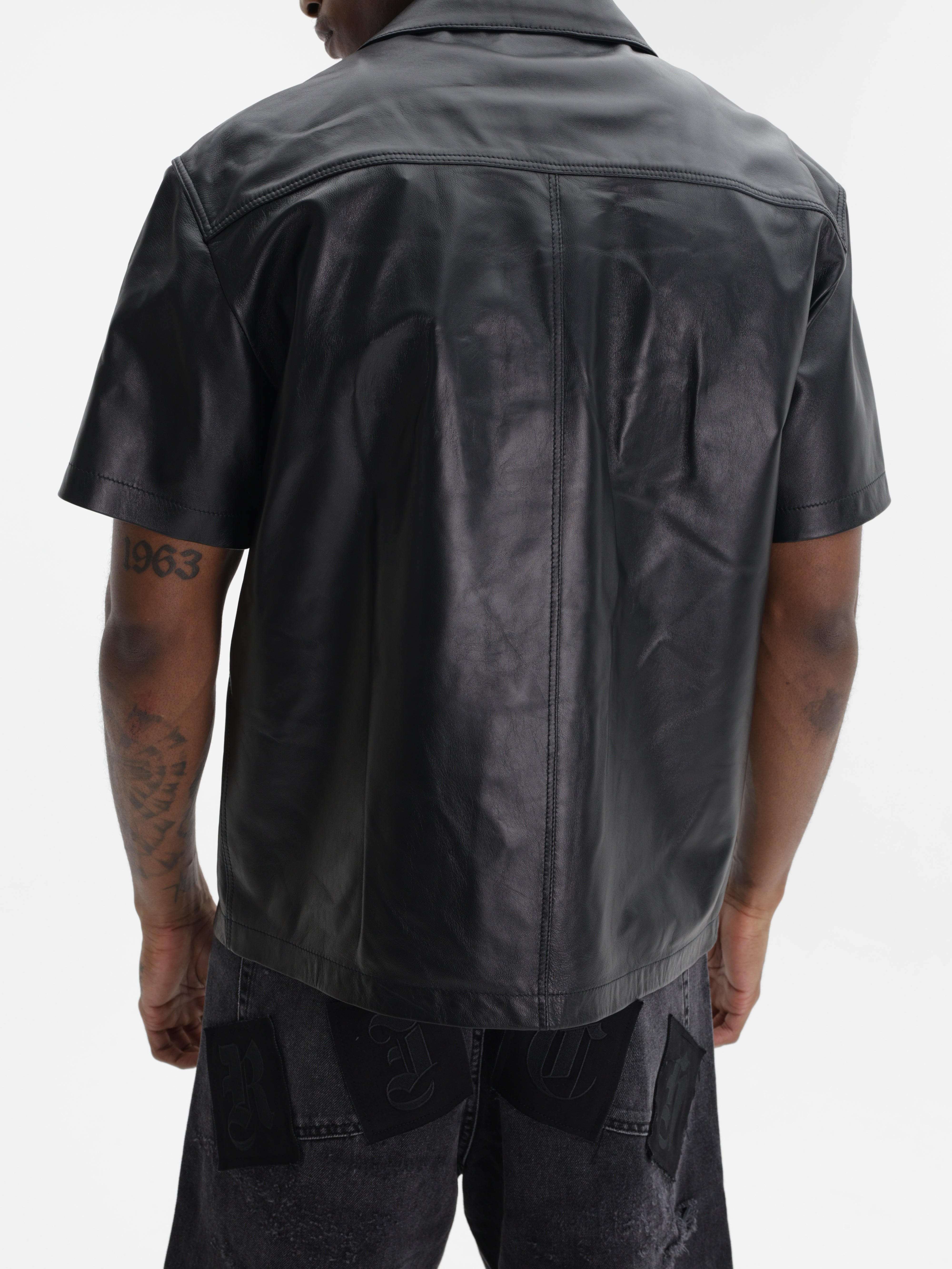 John Richmond Shirt Leather Collar Black