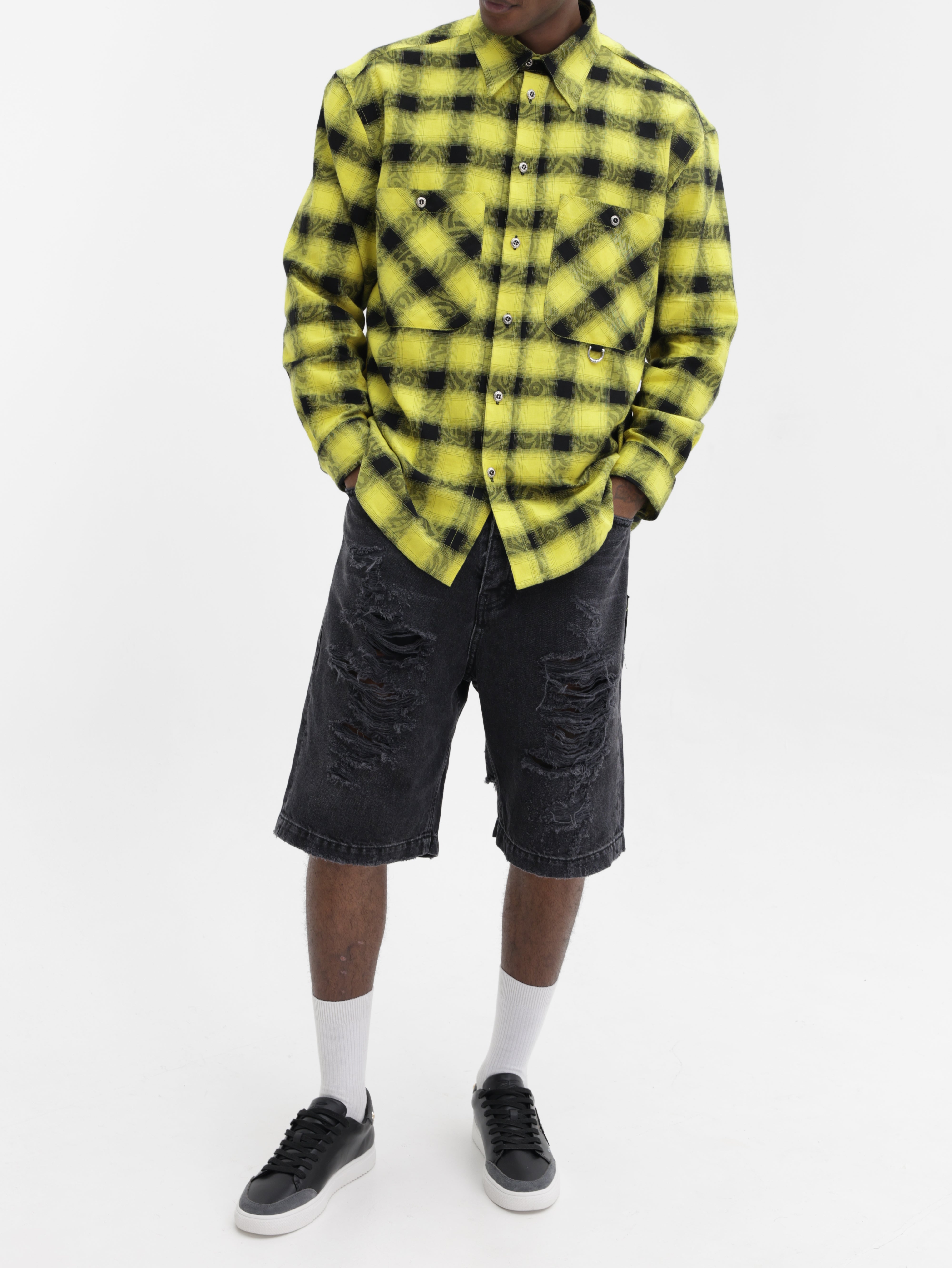 John Richmond Shirt Checkered Button Yellow/Black