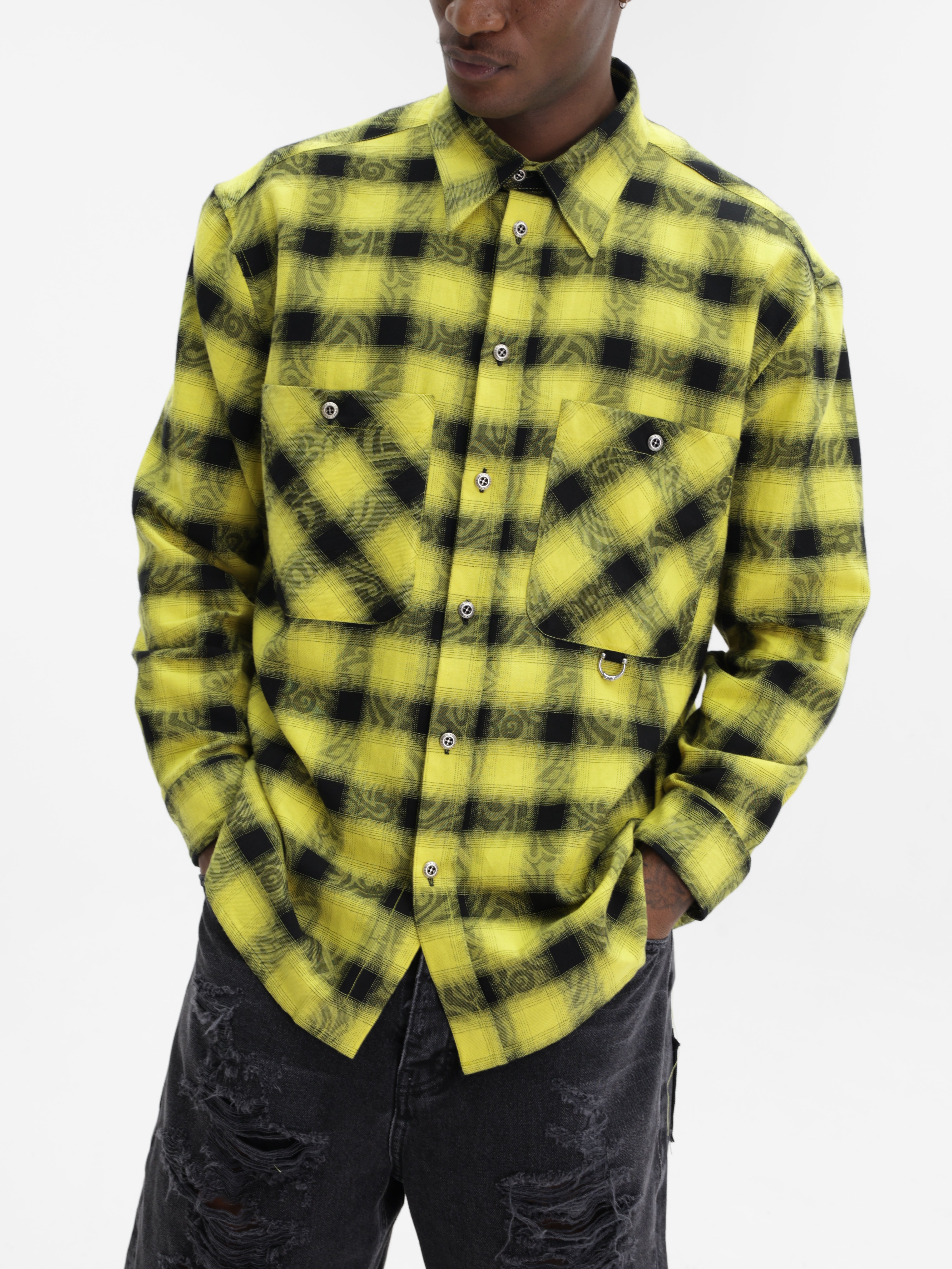 John Richmond Shirt Checkered Button Yellow/Black