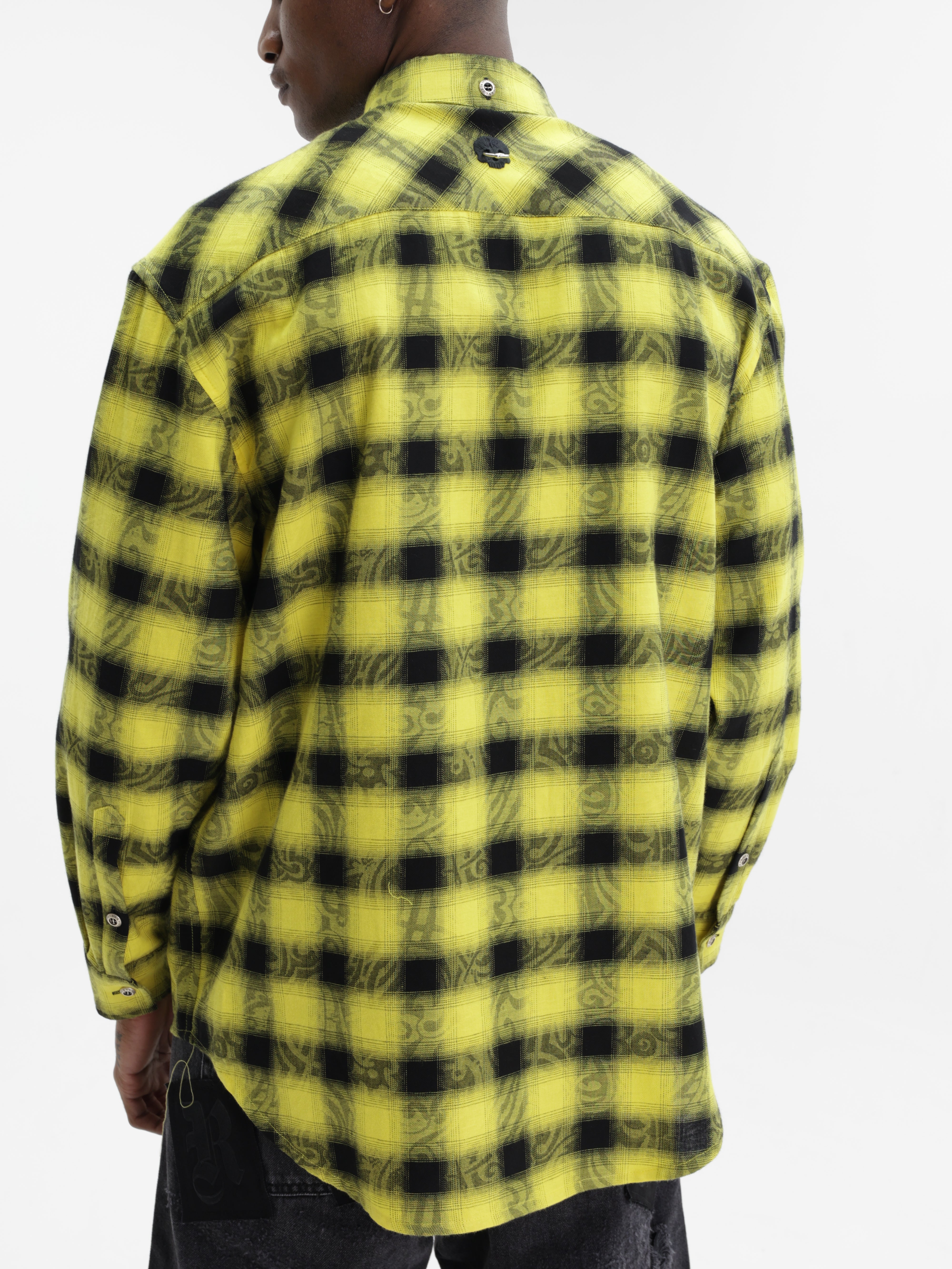 John Richmond Shirt Checkered Button Yellow/Black