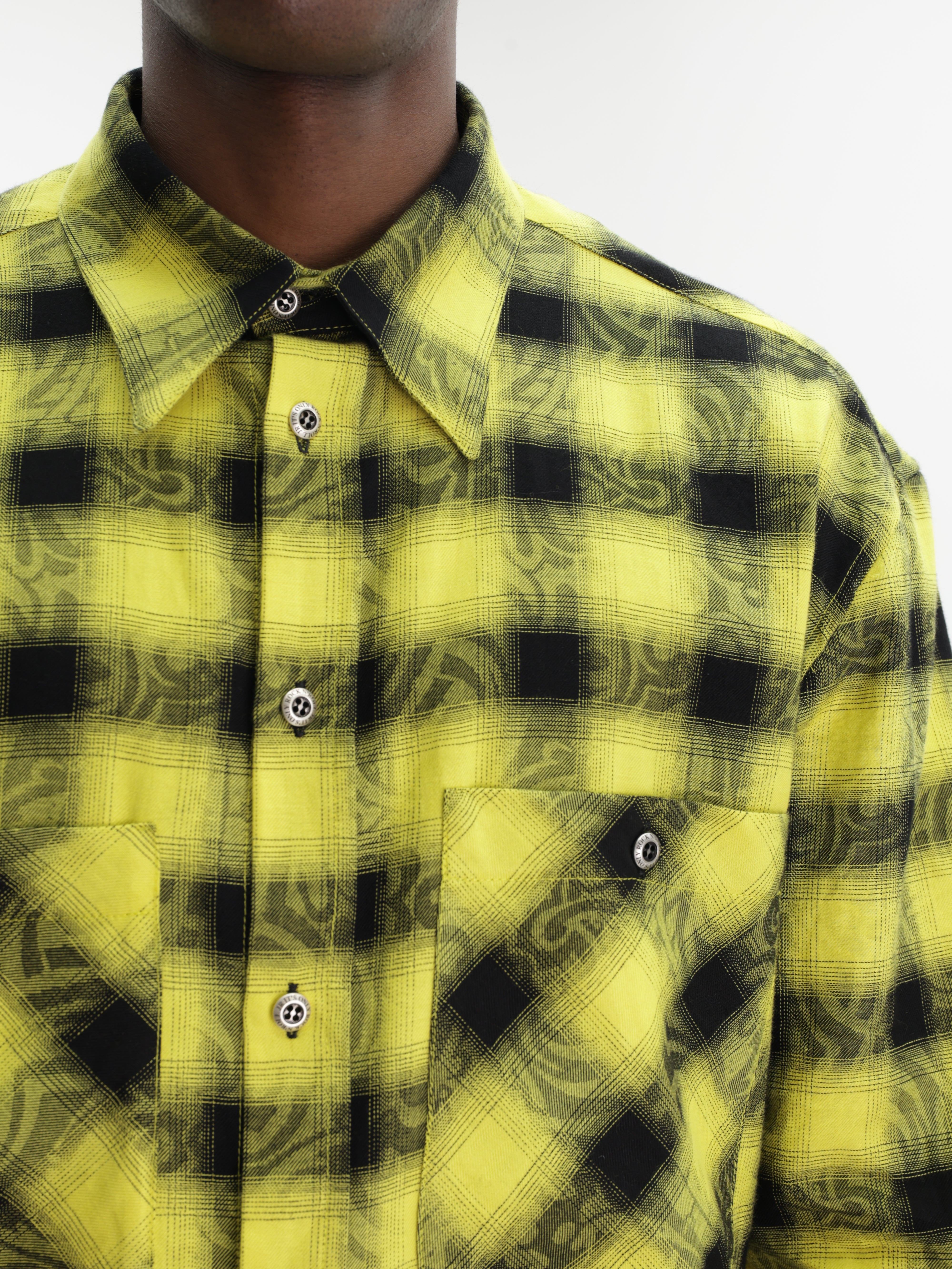 John Richmond Shirt Checkered Button Yellow/Black