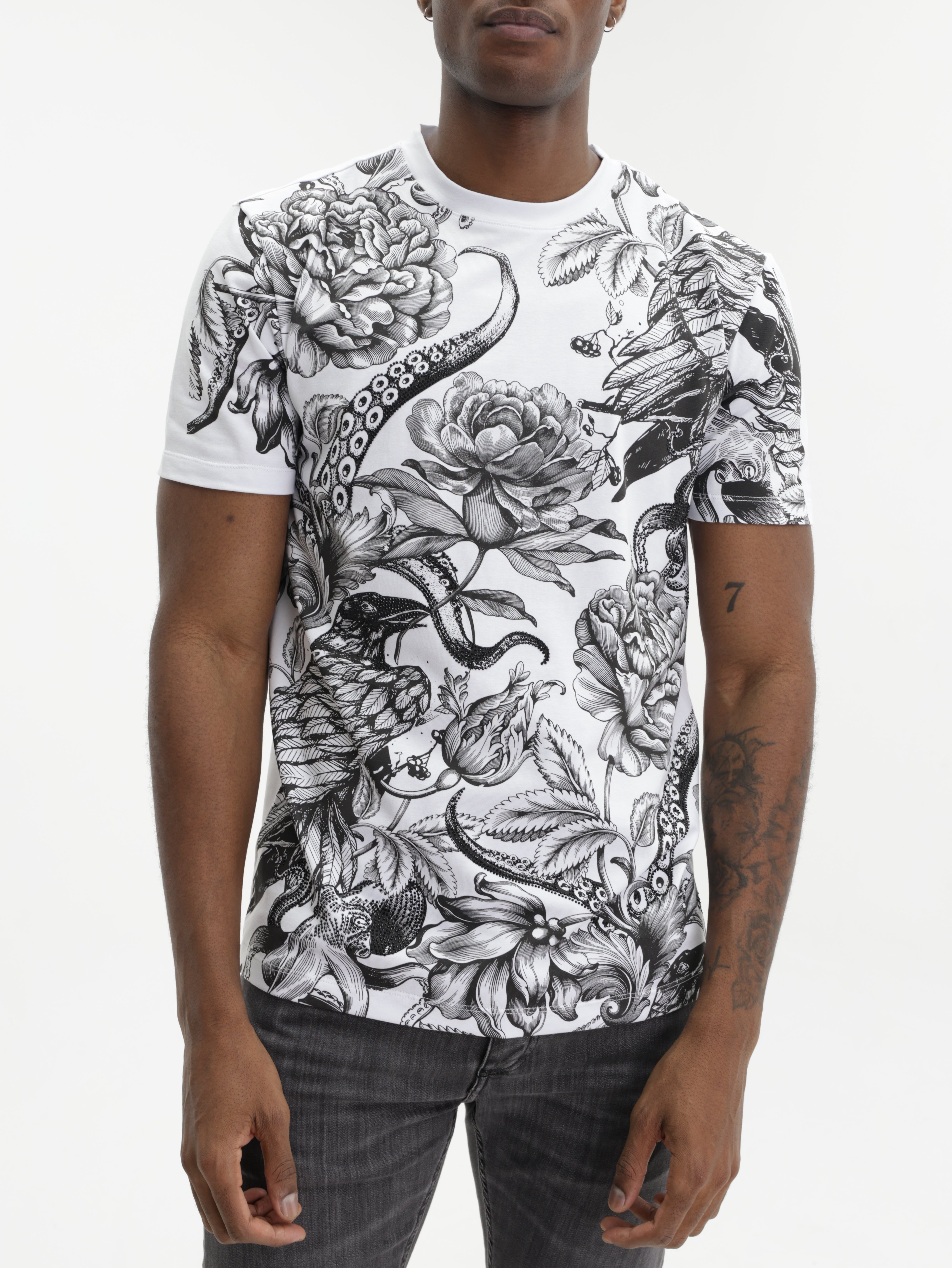 John Richmond T-Shirt Floral Print White Multi
