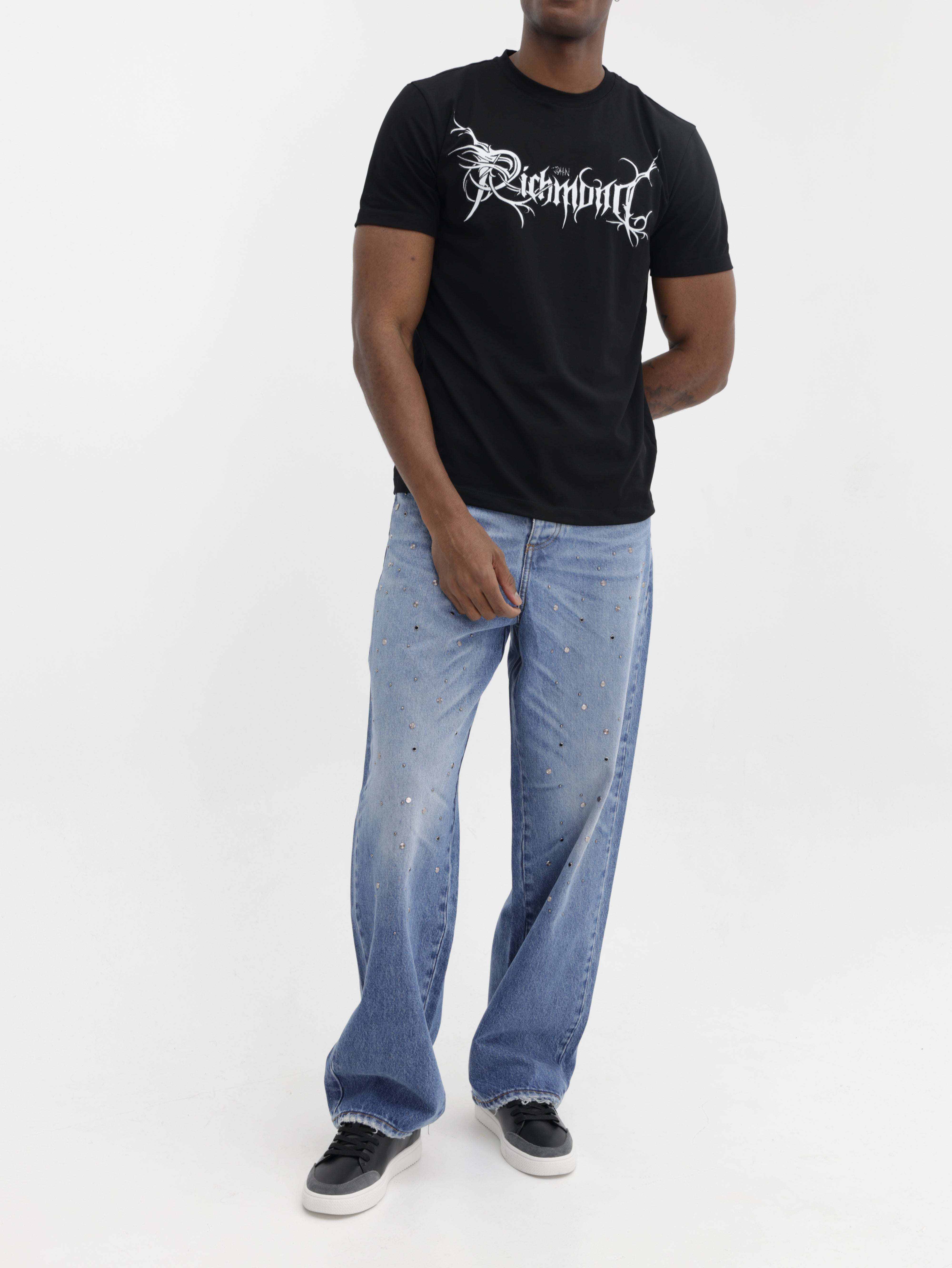 John Richmond T-Shirt White Logo Print Black