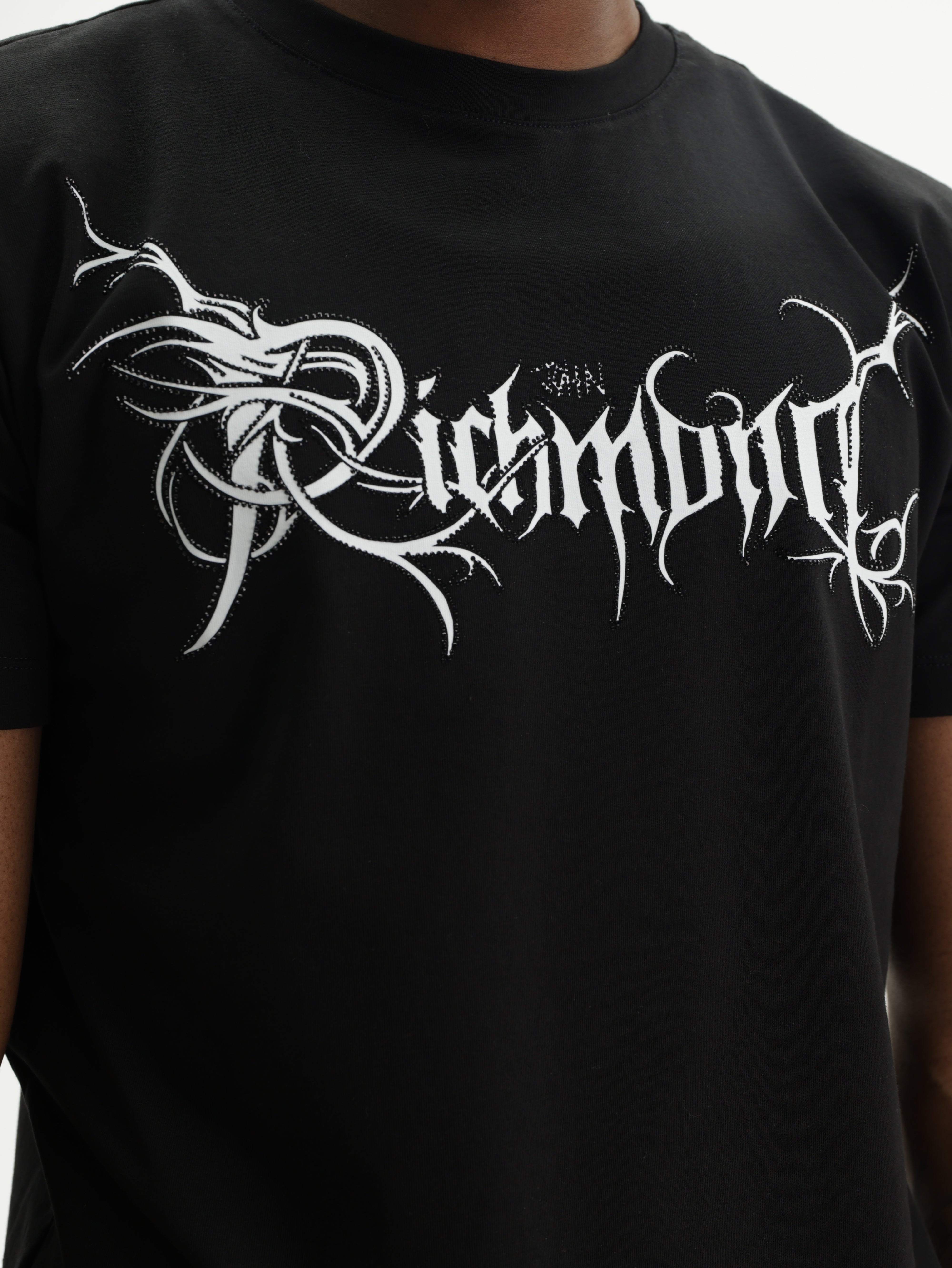 John Richmond T-Shirt White Logo Print Black
