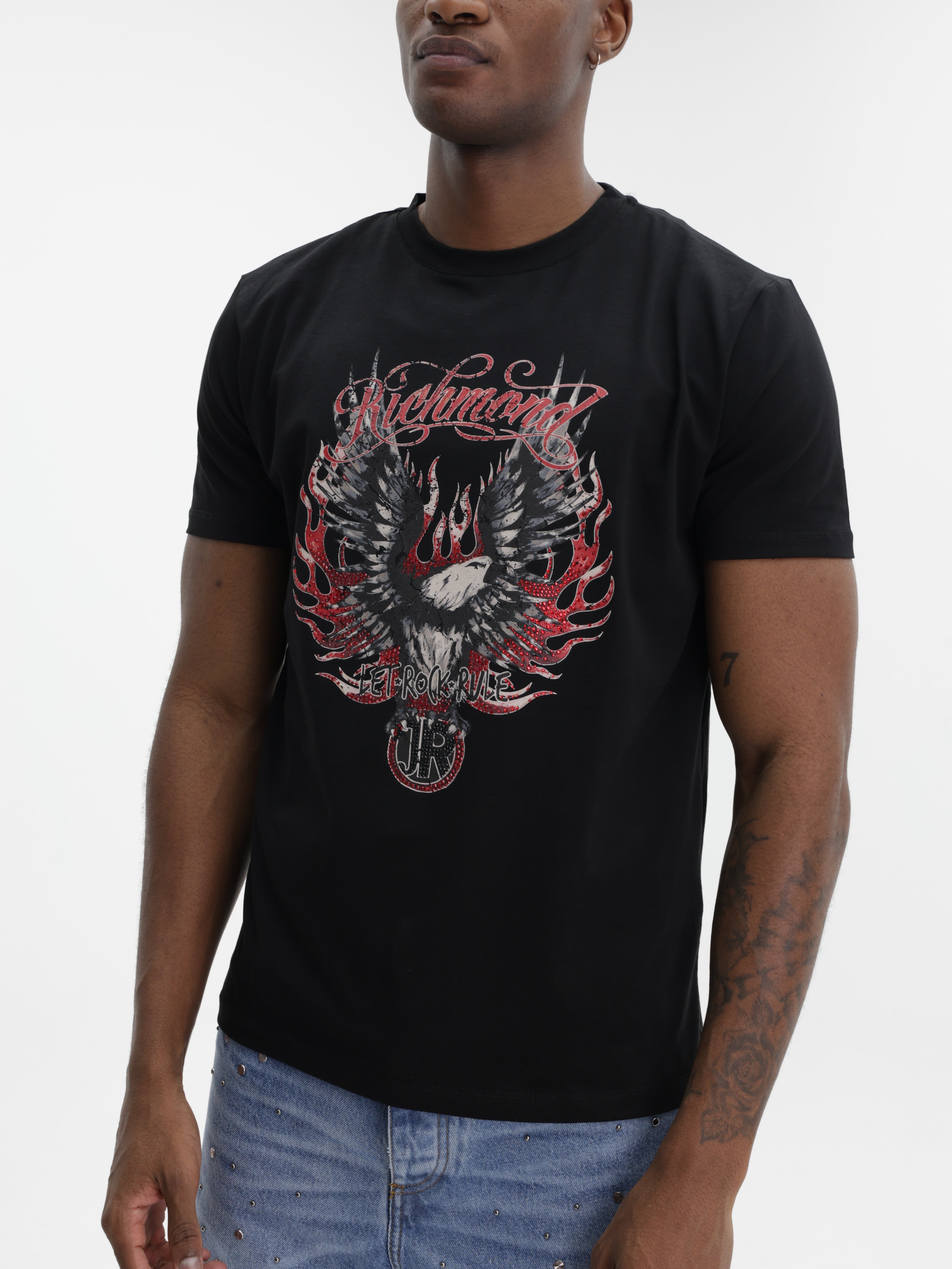 John Richmond T-Shirt Red Eagle Print Black