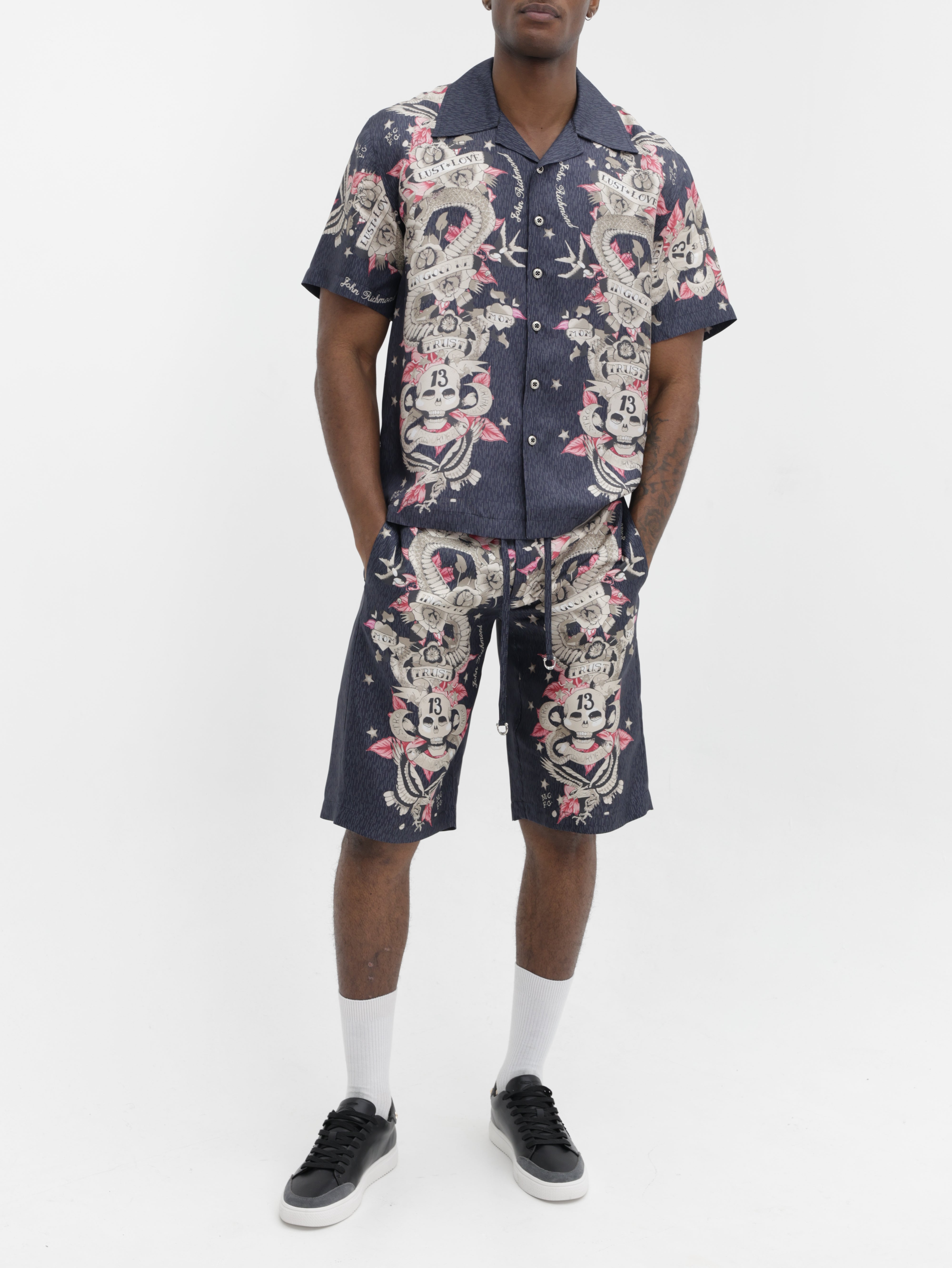 John Richmond Shirt Pink Graphics Navy Multi