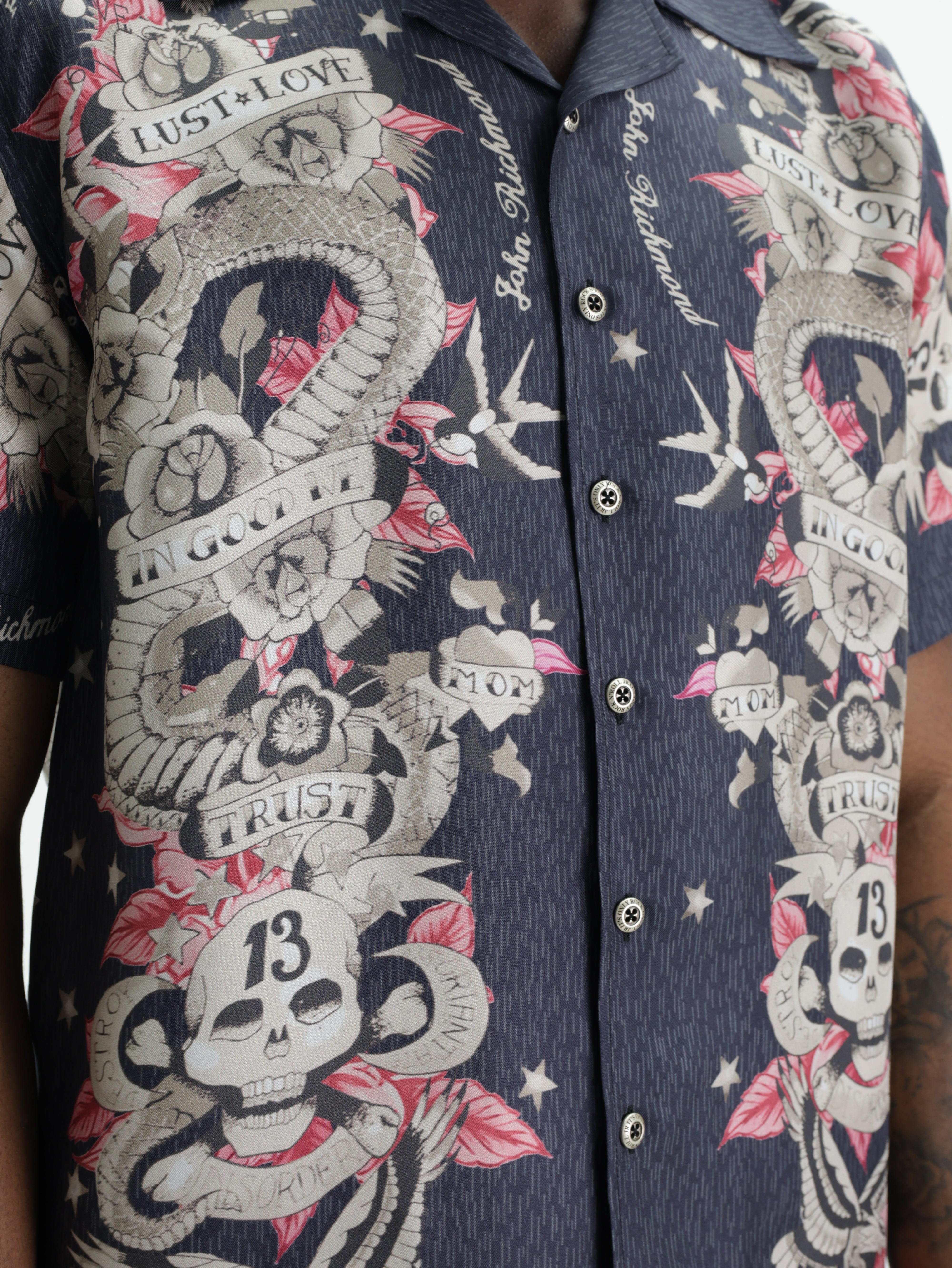 John Richmond Shirt Pink Graphics Navy Multi
