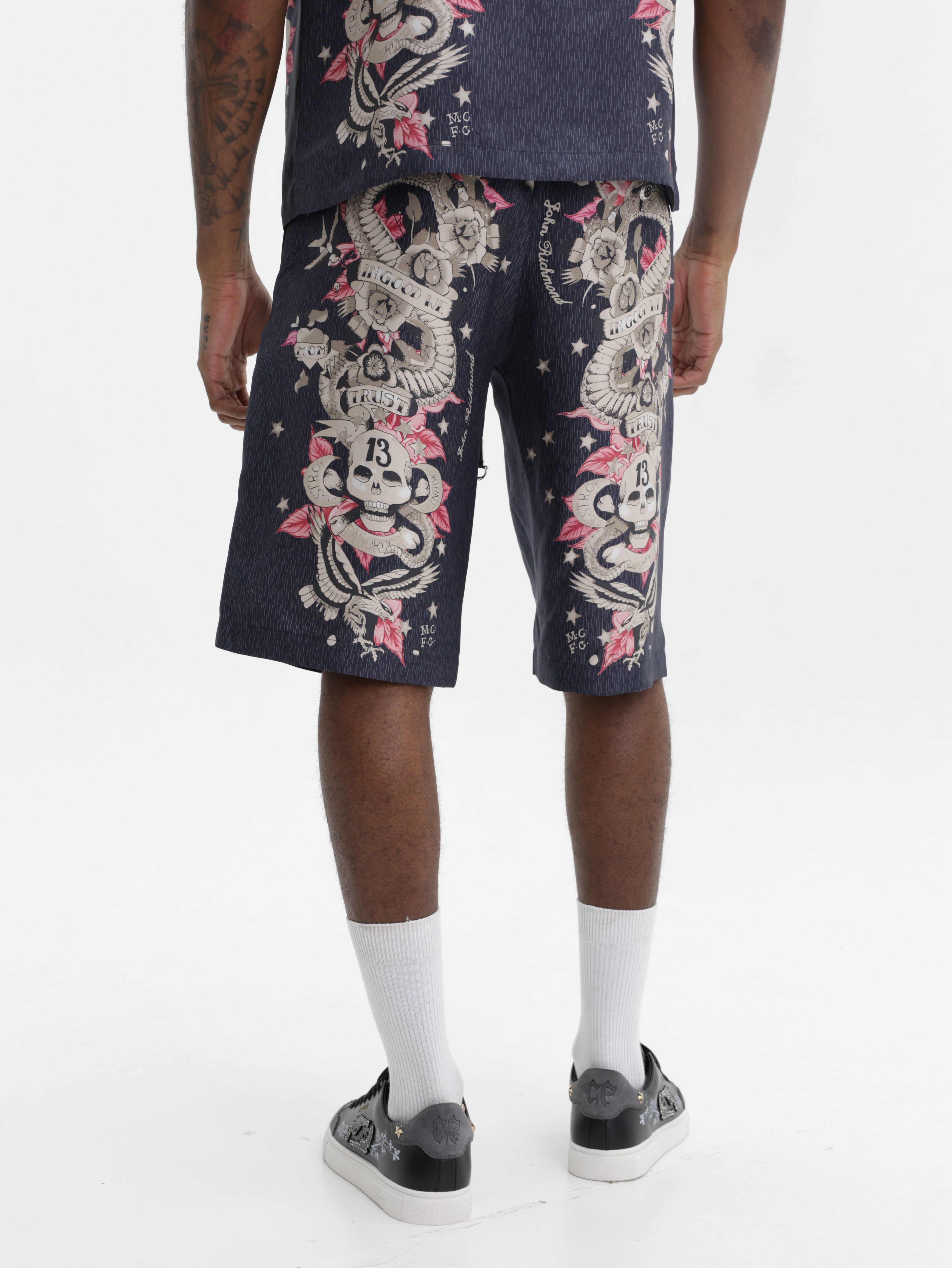 John Richmond Shorts Pink Graphics Navy Multi