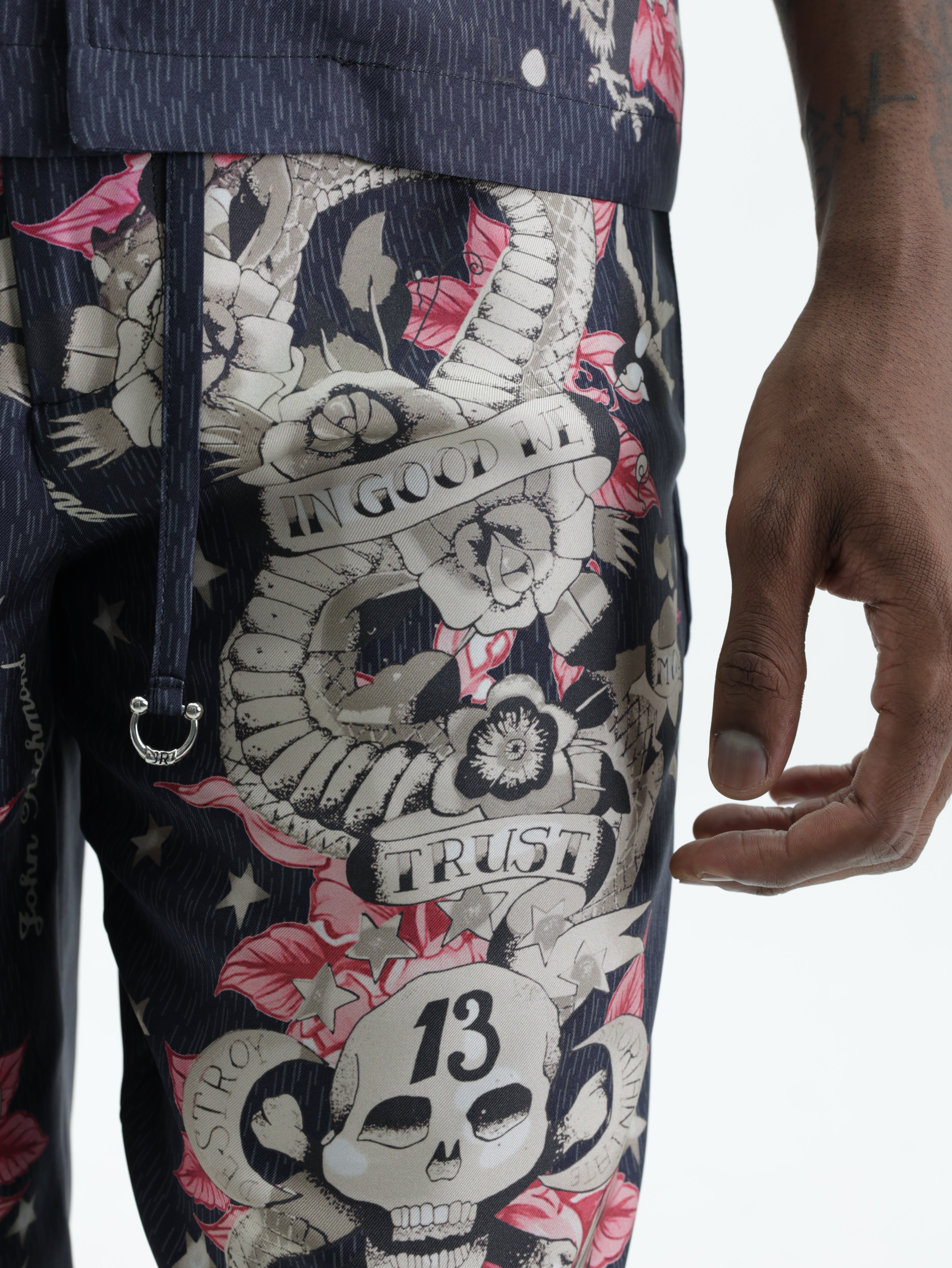 John Richmond Shorts Pink Graphics Navy Multi