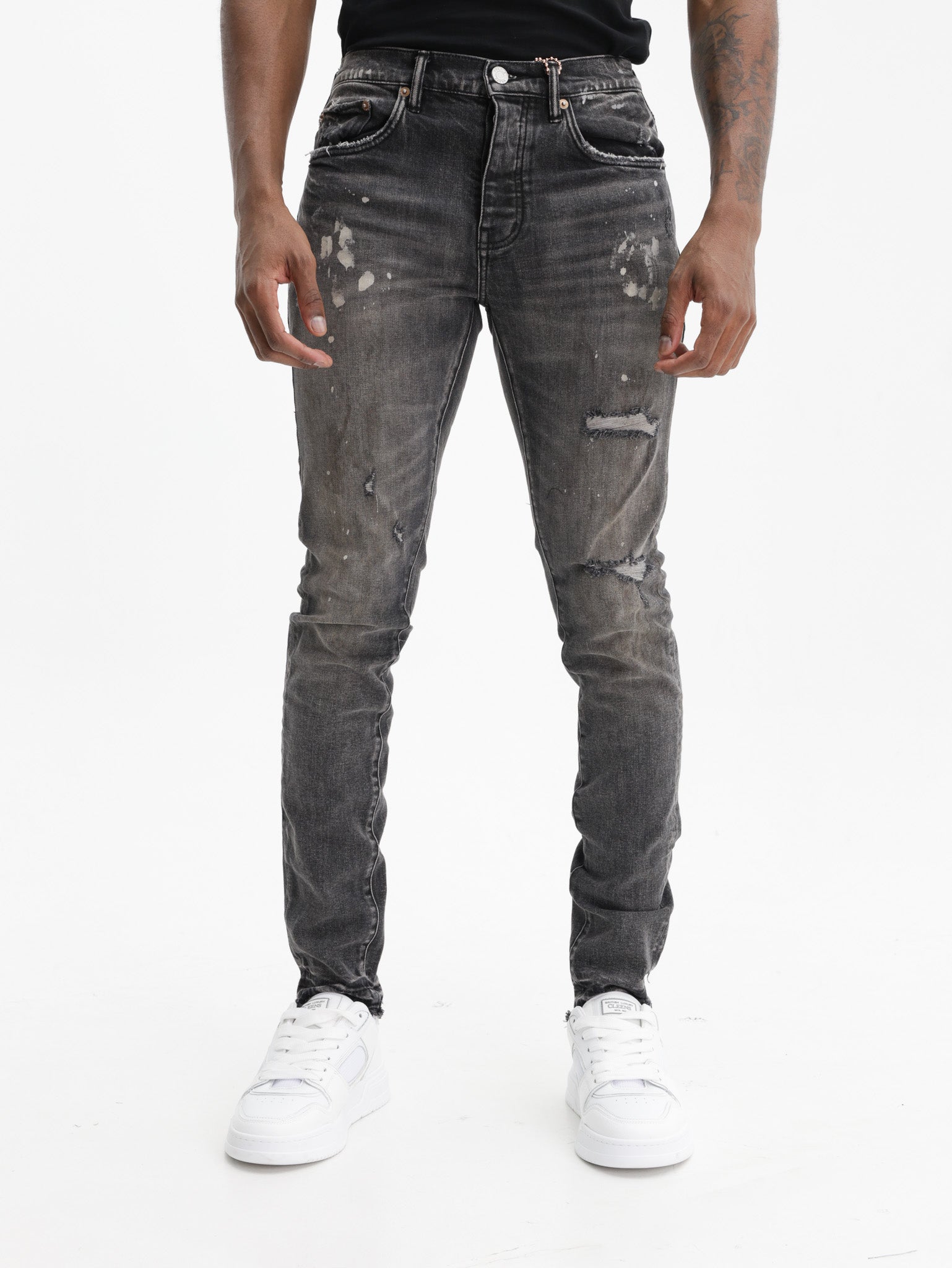 Purple Jeans Dirty Vintage White Paint Black