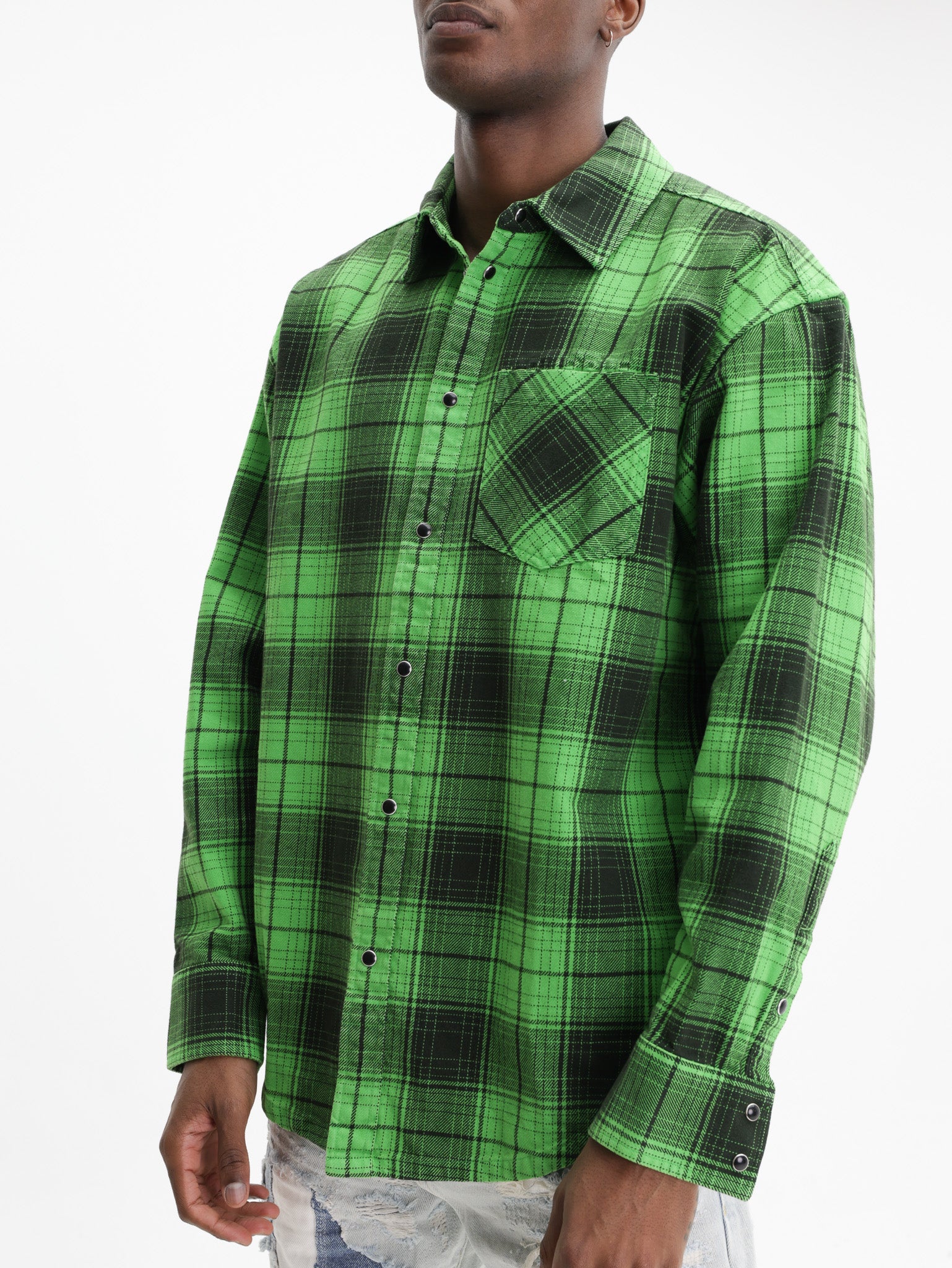 Purple Shirt Plaid Western Green