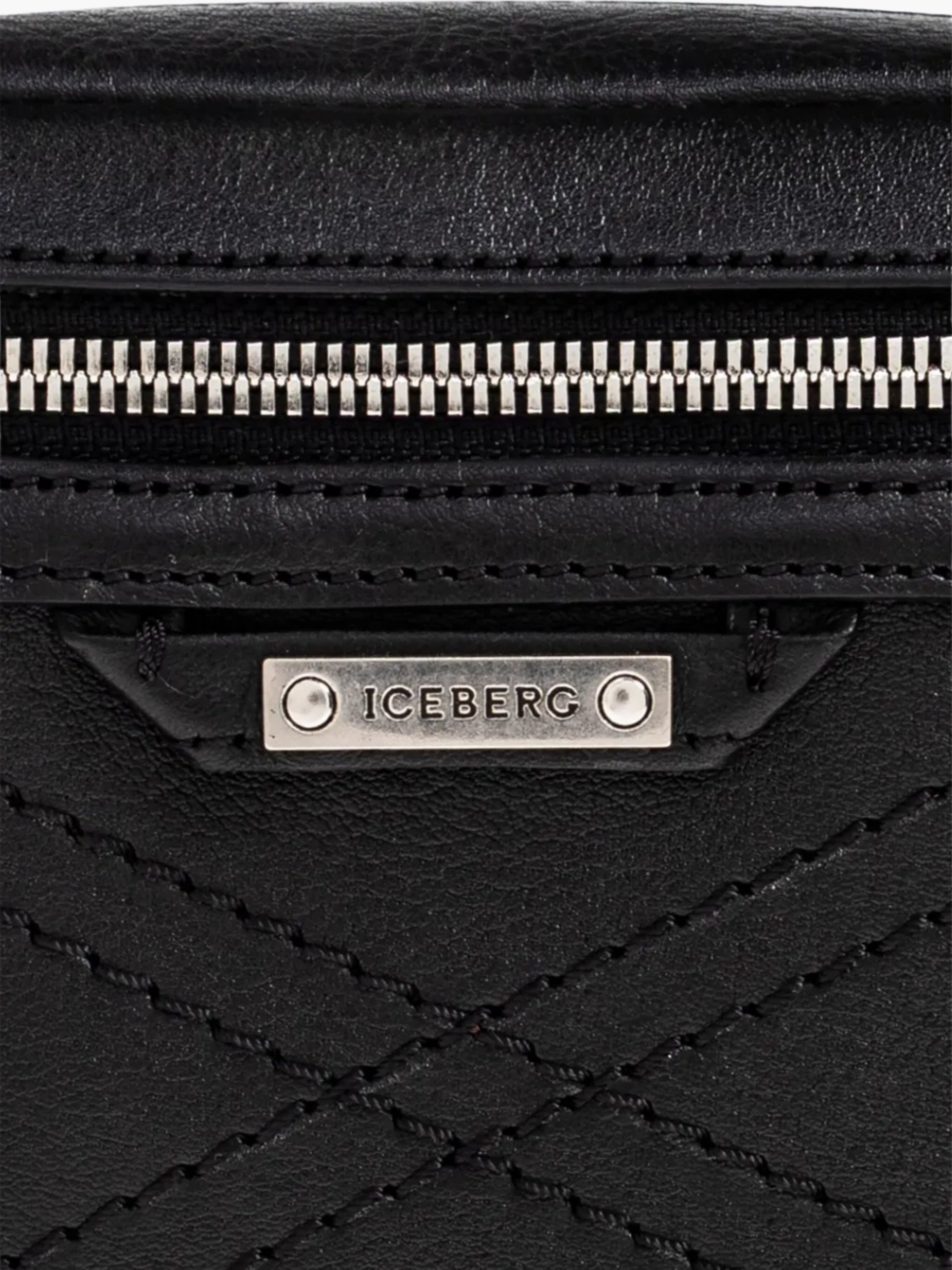 Iceberg Bag Silver Zip Leather Black