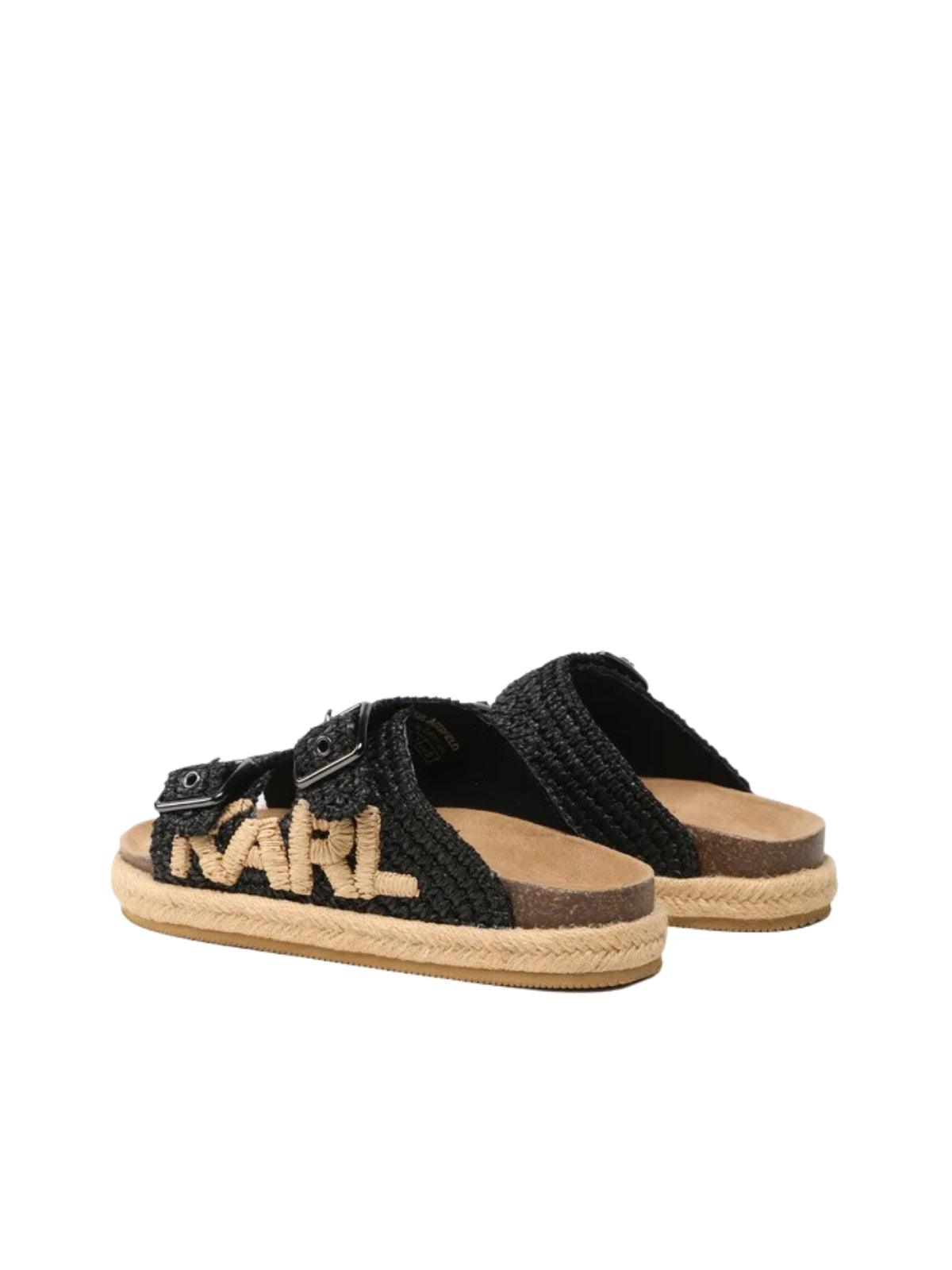 Karl Lagerfeld Ladies Slide Kamini Bed Double Buckle Karl Raffia Black