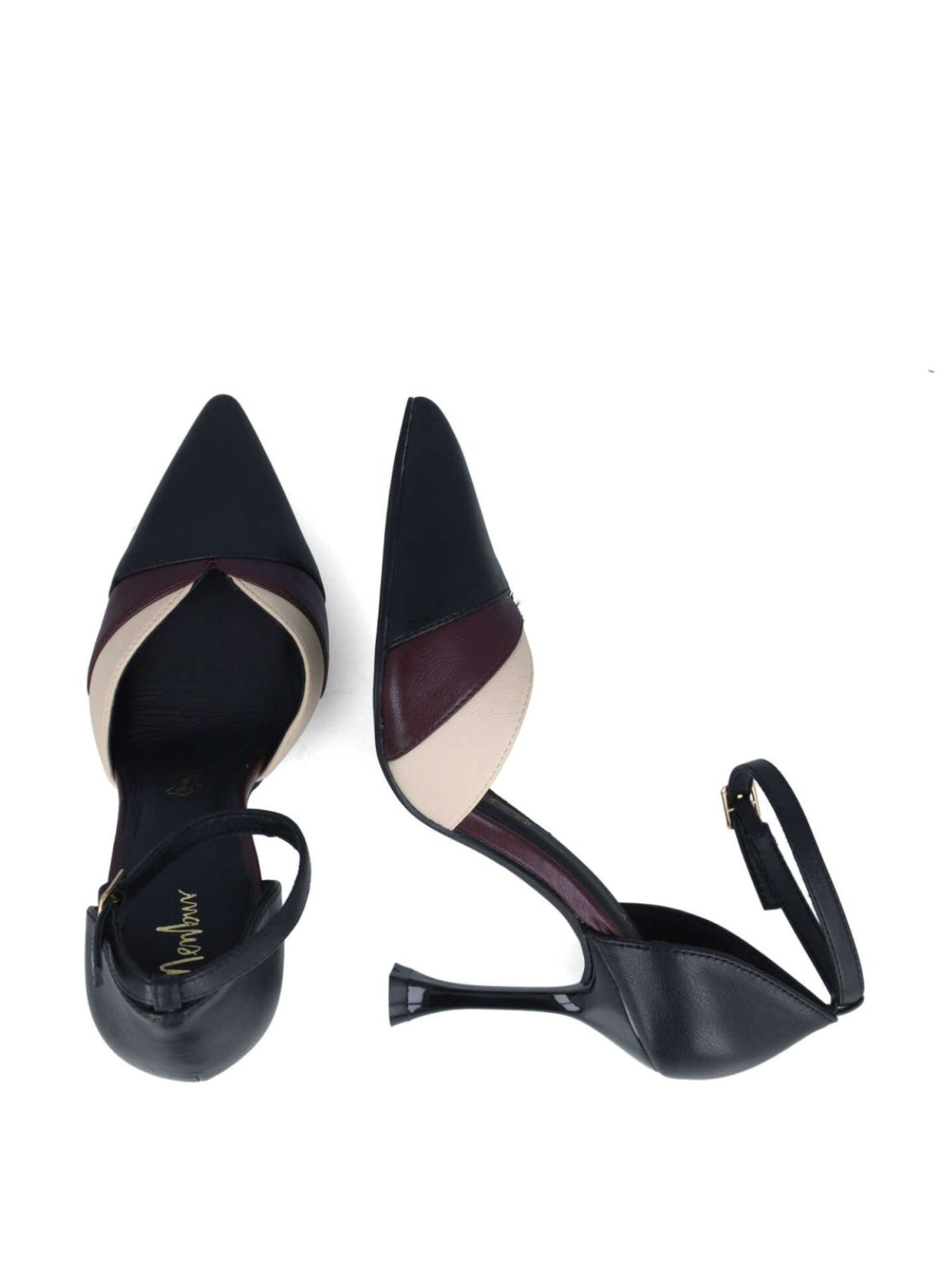 Menbur Heels Spool Heel Black-Plum-Peach