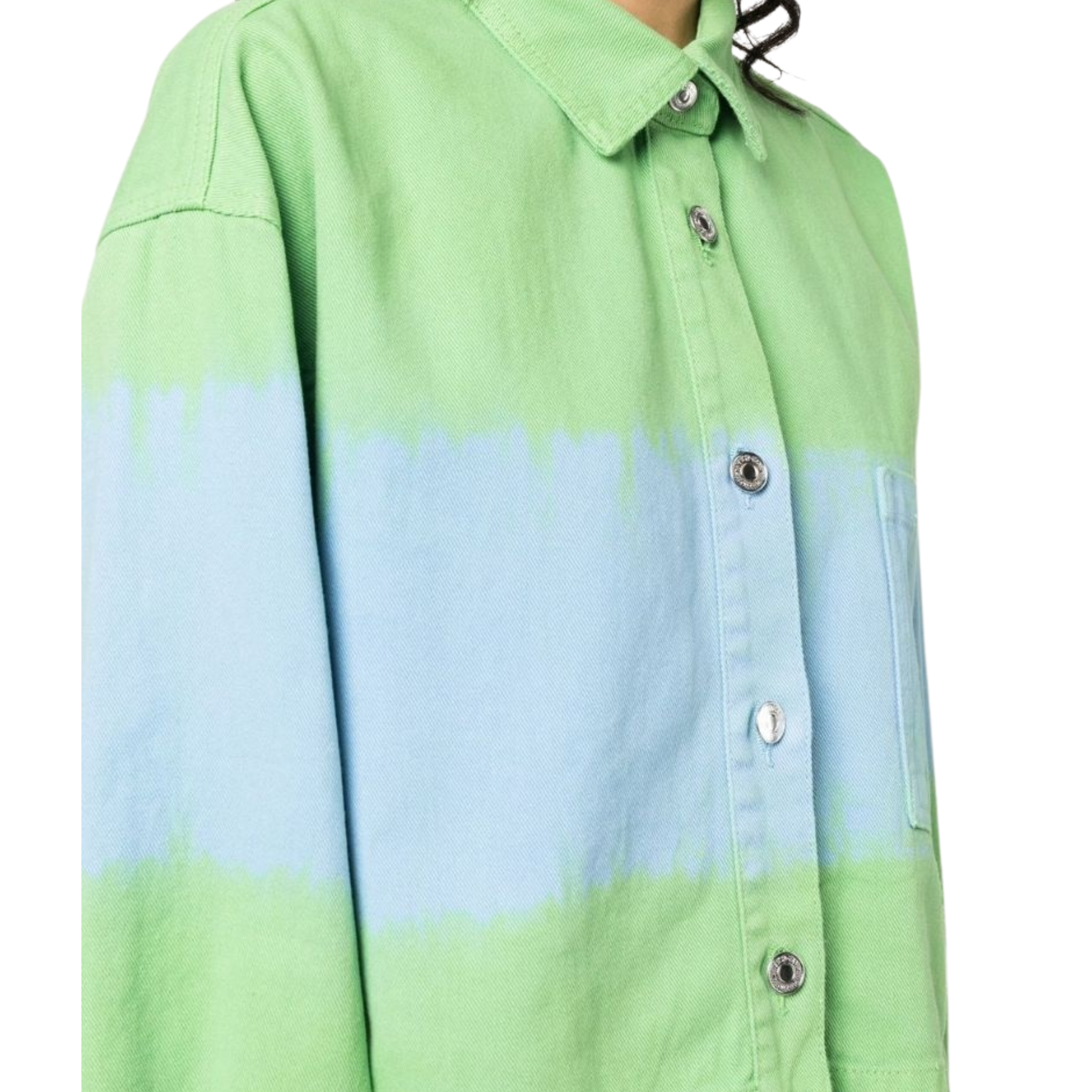 Msgm Shirt Ladies Camicia Short Two Tone Green-Blue