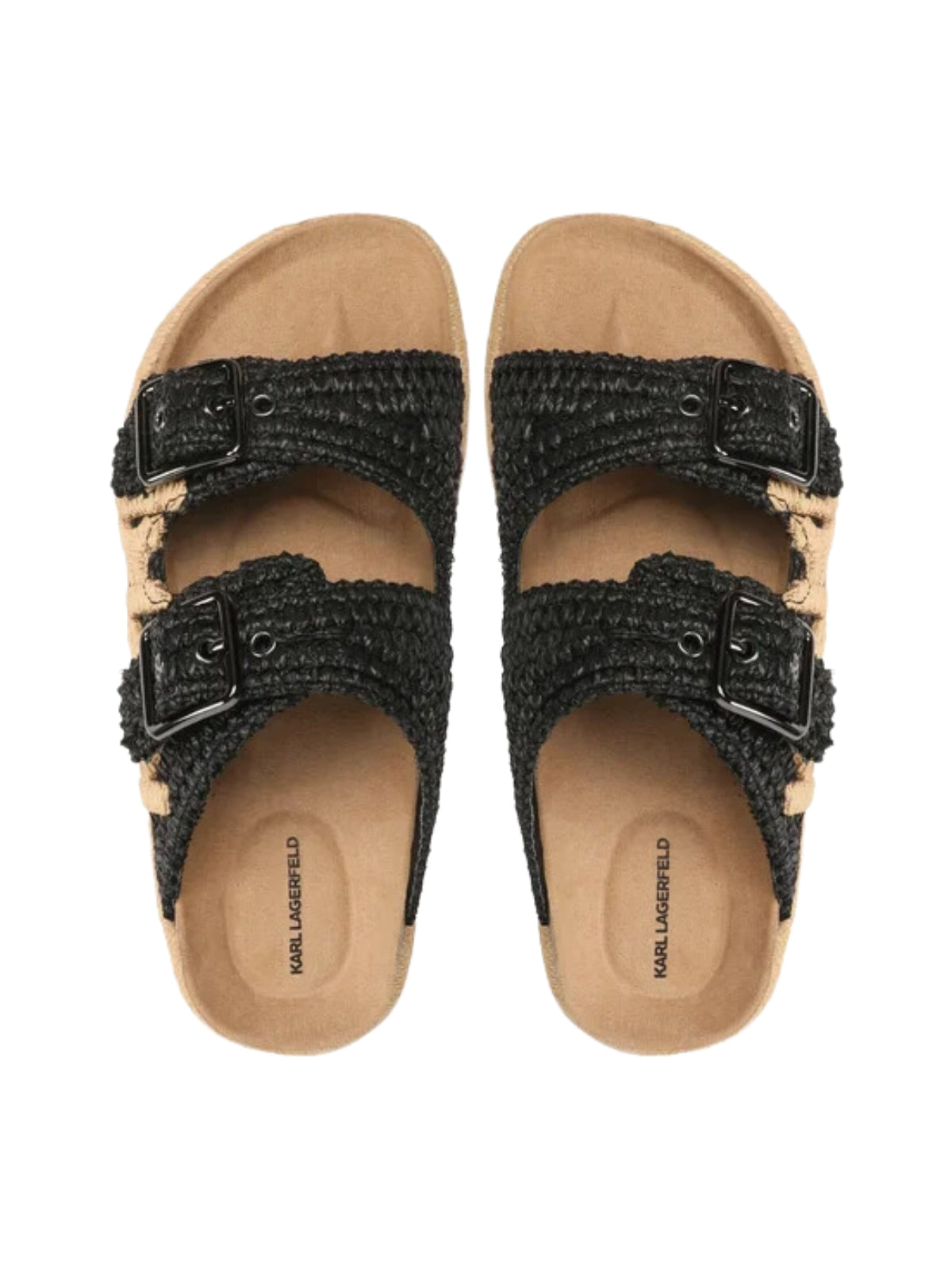 Karl Lagerfeld Ladies Slide Kamini Bed Double Buckle Karl Raffia Black