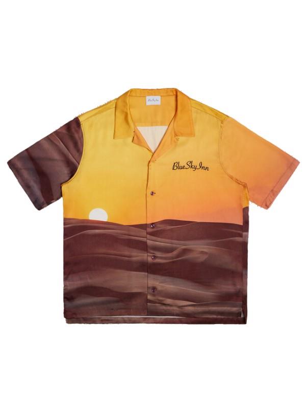 Blue Shirt Sand Dunes Logo Brown-Mustard