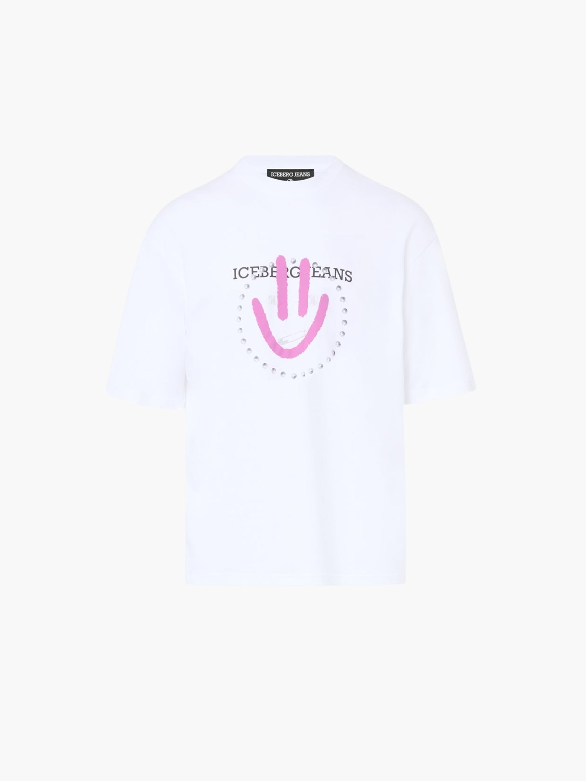 Iceberg Jeans T-Shirt Purple Smiley Print White