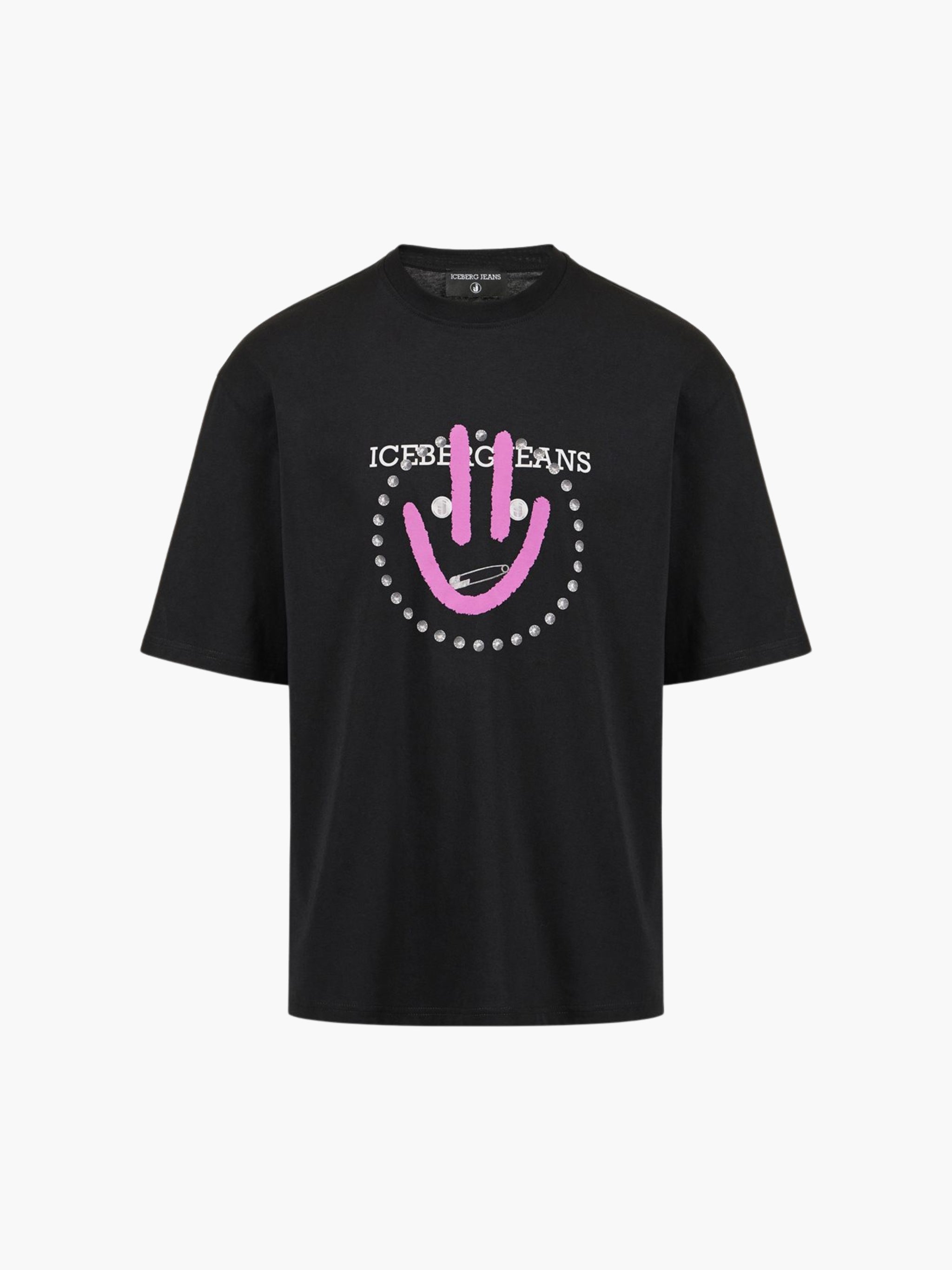 Iceberg Jeans T-Shirt Purple Smiley Print Black