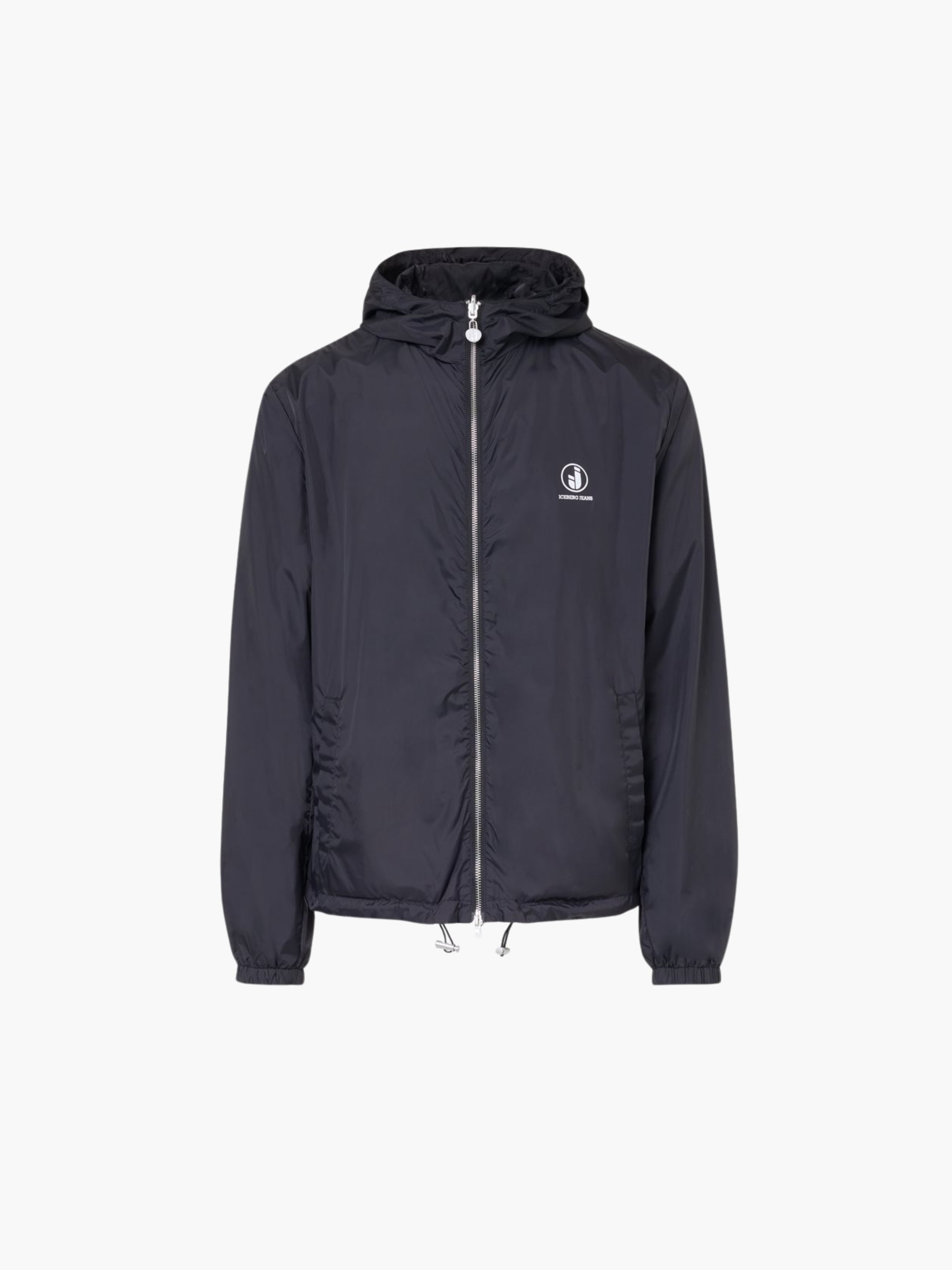 Iceberg Jeans Jacket Hooded Silver Zip Black