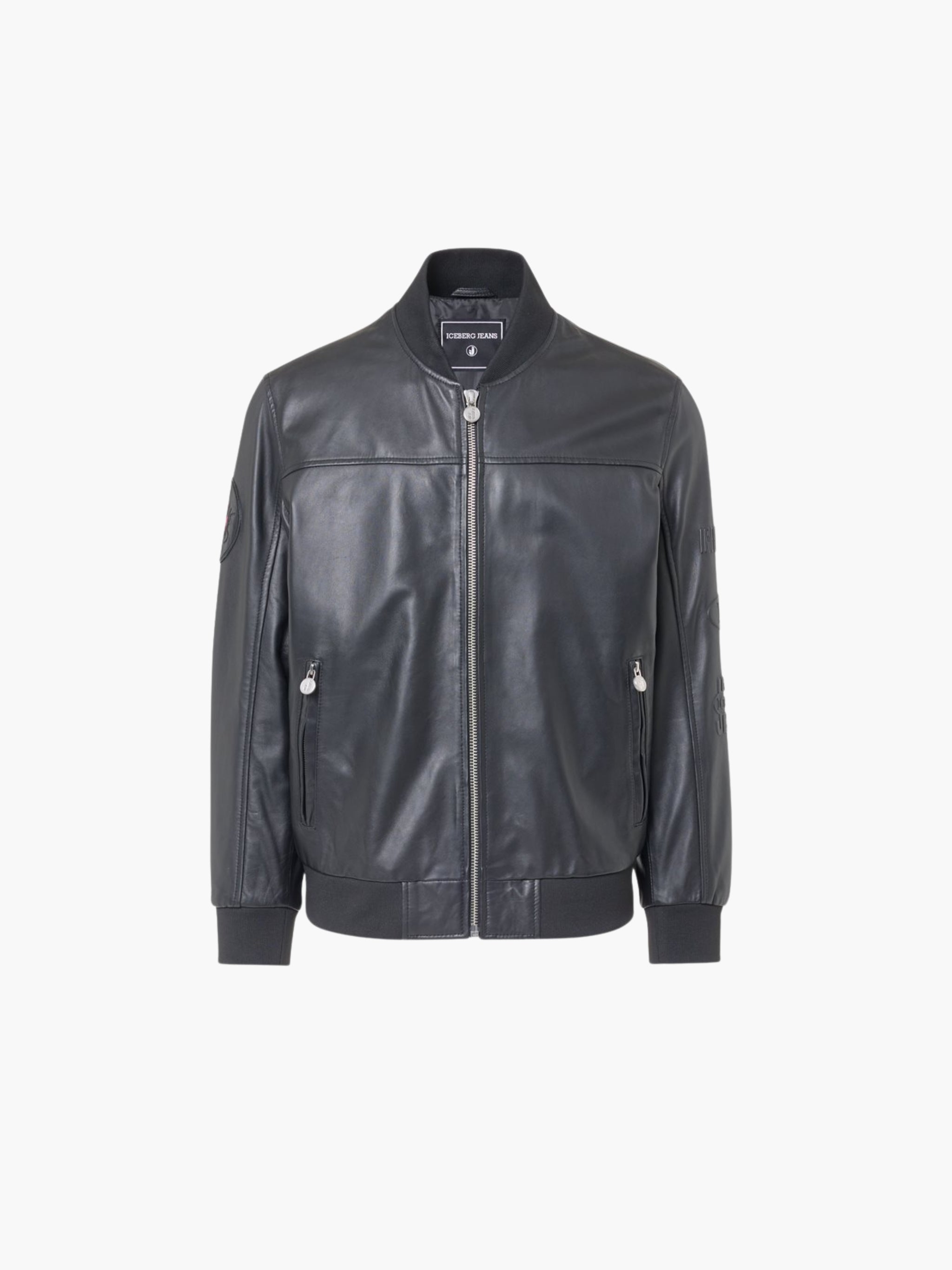 Iceberg Jeans Jacket Leather Silver Zip Black