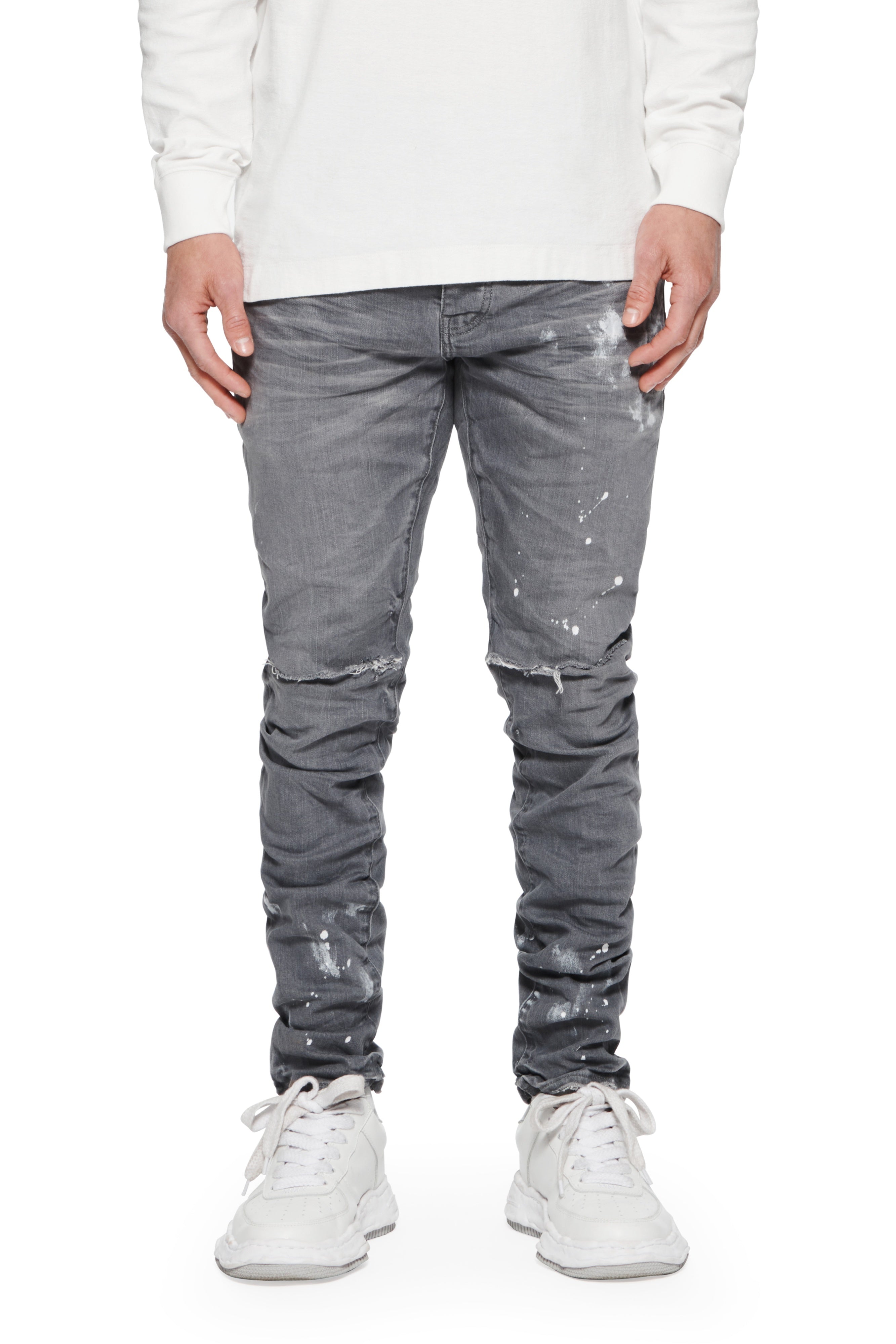 Purple Jeans Worn Knee Slit Grey