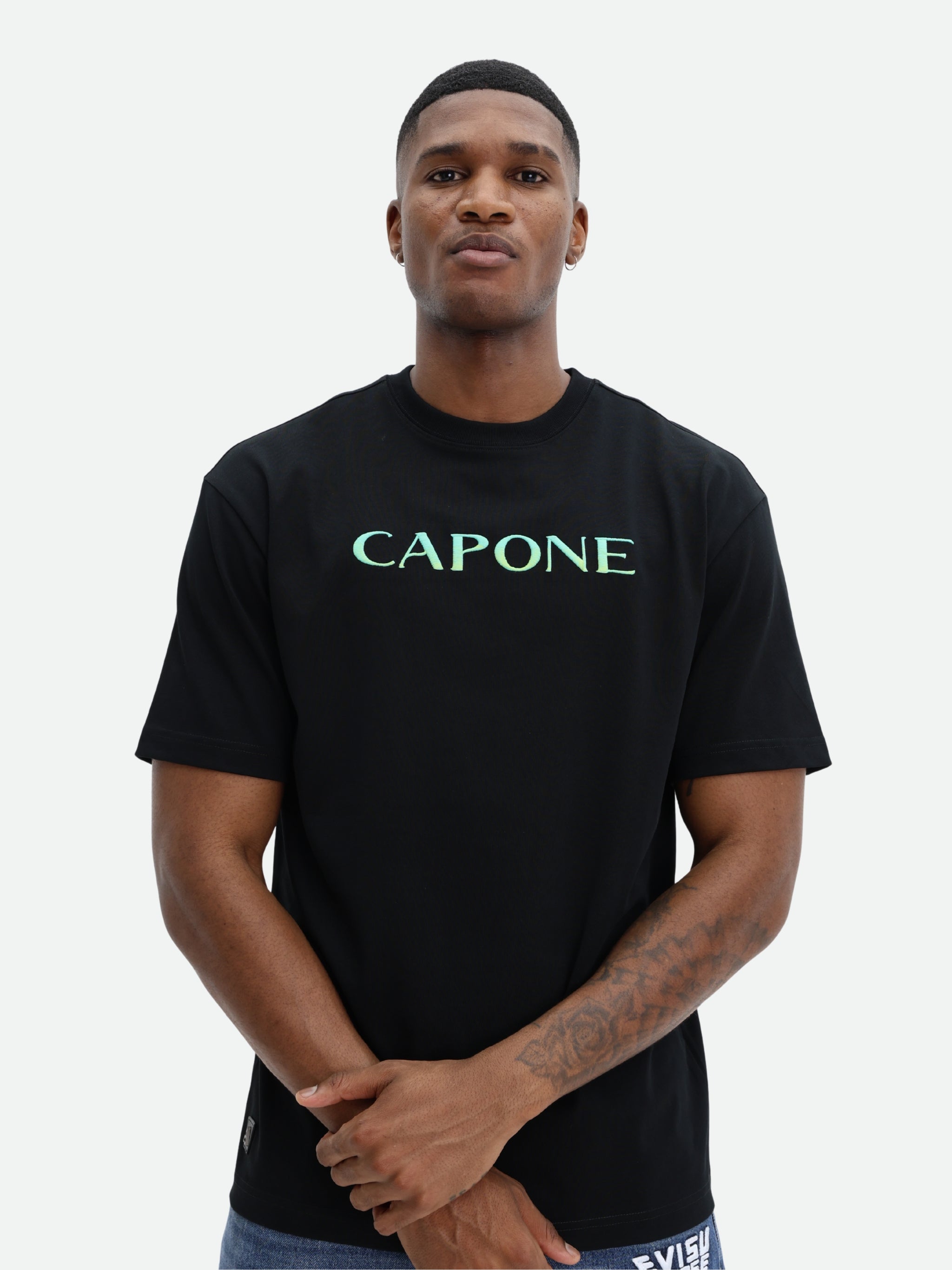 Capone T-Shirt Logo Black-Aqua