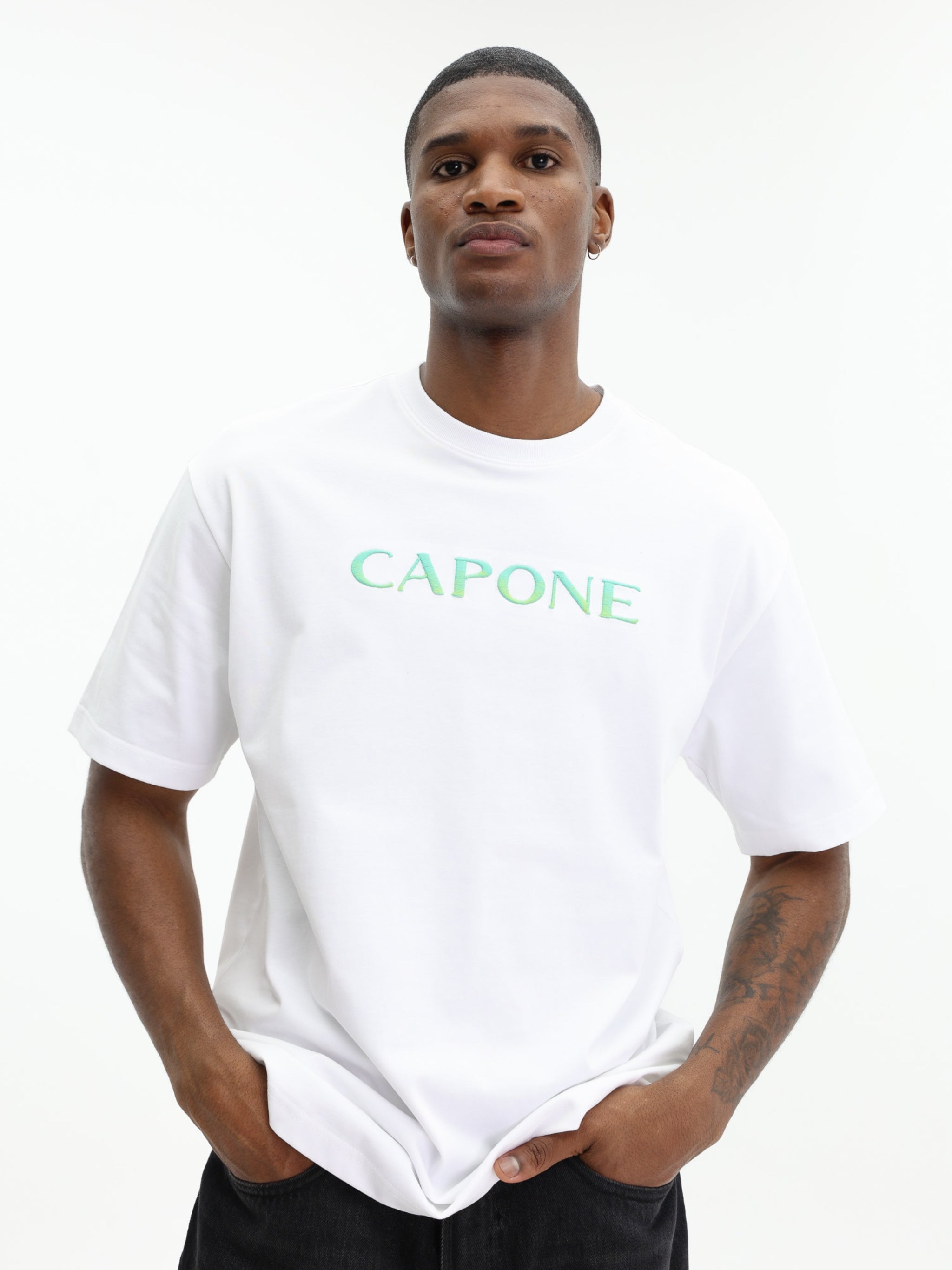 Capone T-Shirt Logo White-Aqua