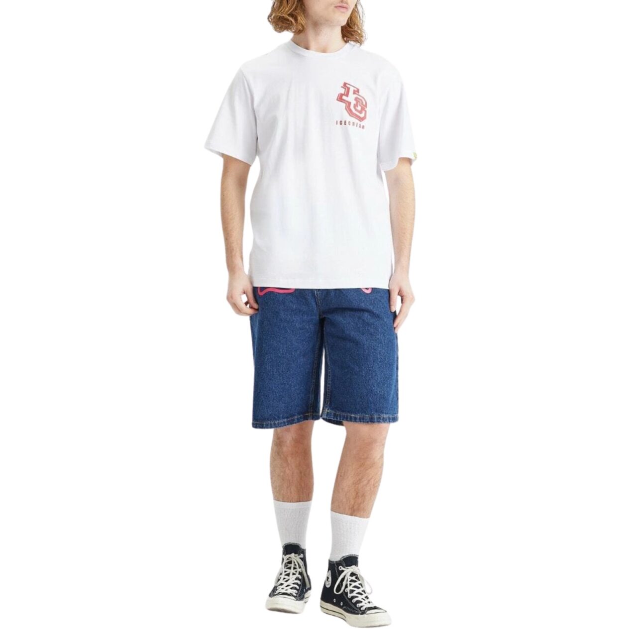 Ice Cream Denim Shorts Running Dog Indigo-Red