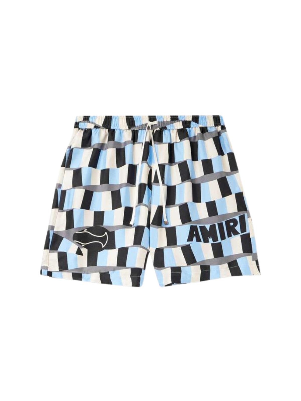 Amiri Shorts Checkered Silk Logo Air Blue