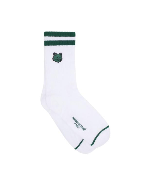 Maison Kitsune Socks Bold Foxhead White-Bottle Green