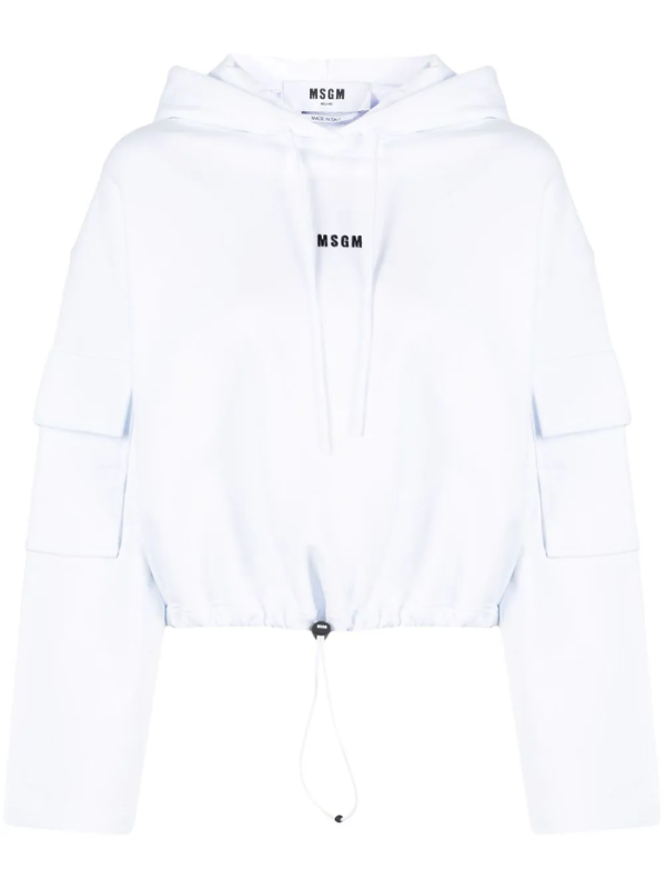 Msgm Hoodie Felpa Small Logo White