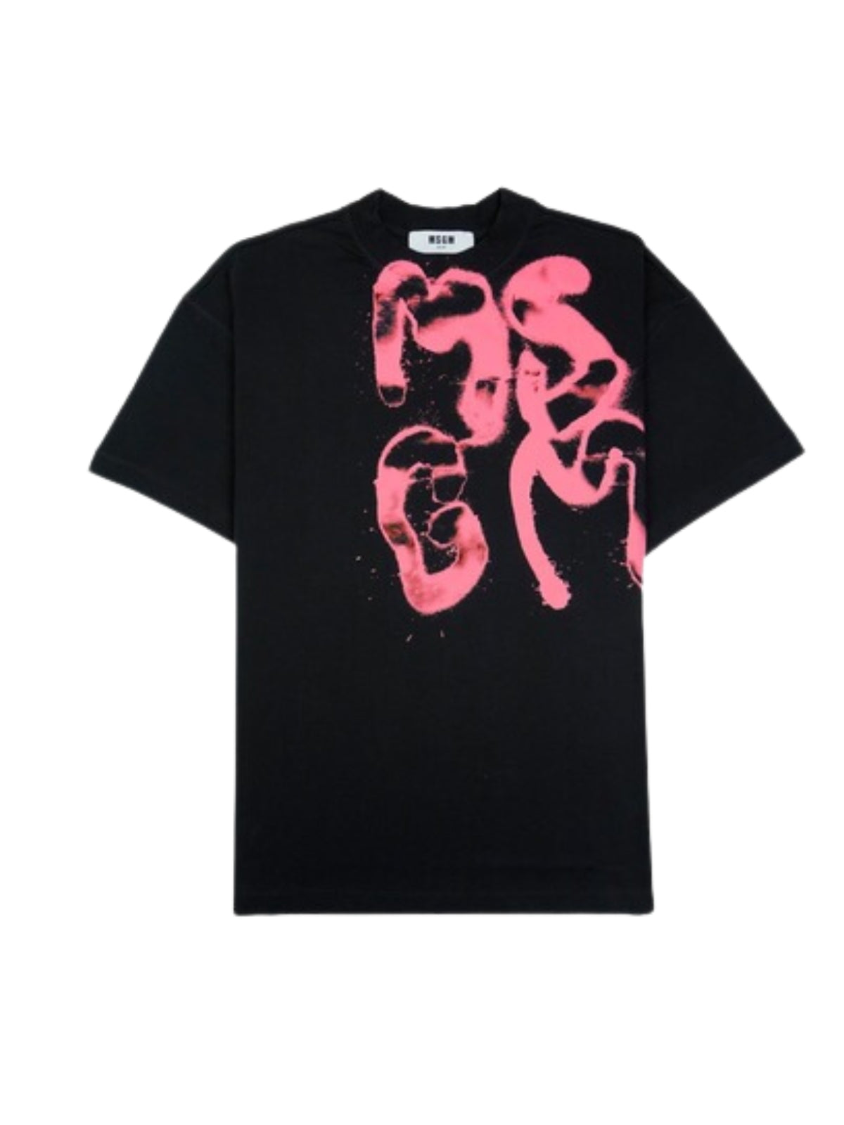 Msgm T-Shirt Brushed Logo Black-Pink