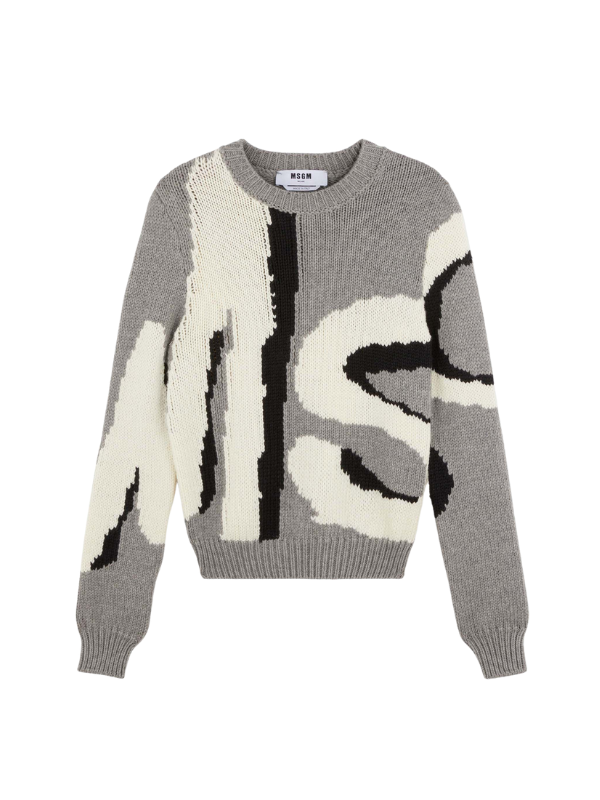 Msgm Sweater Slim Logo Grey