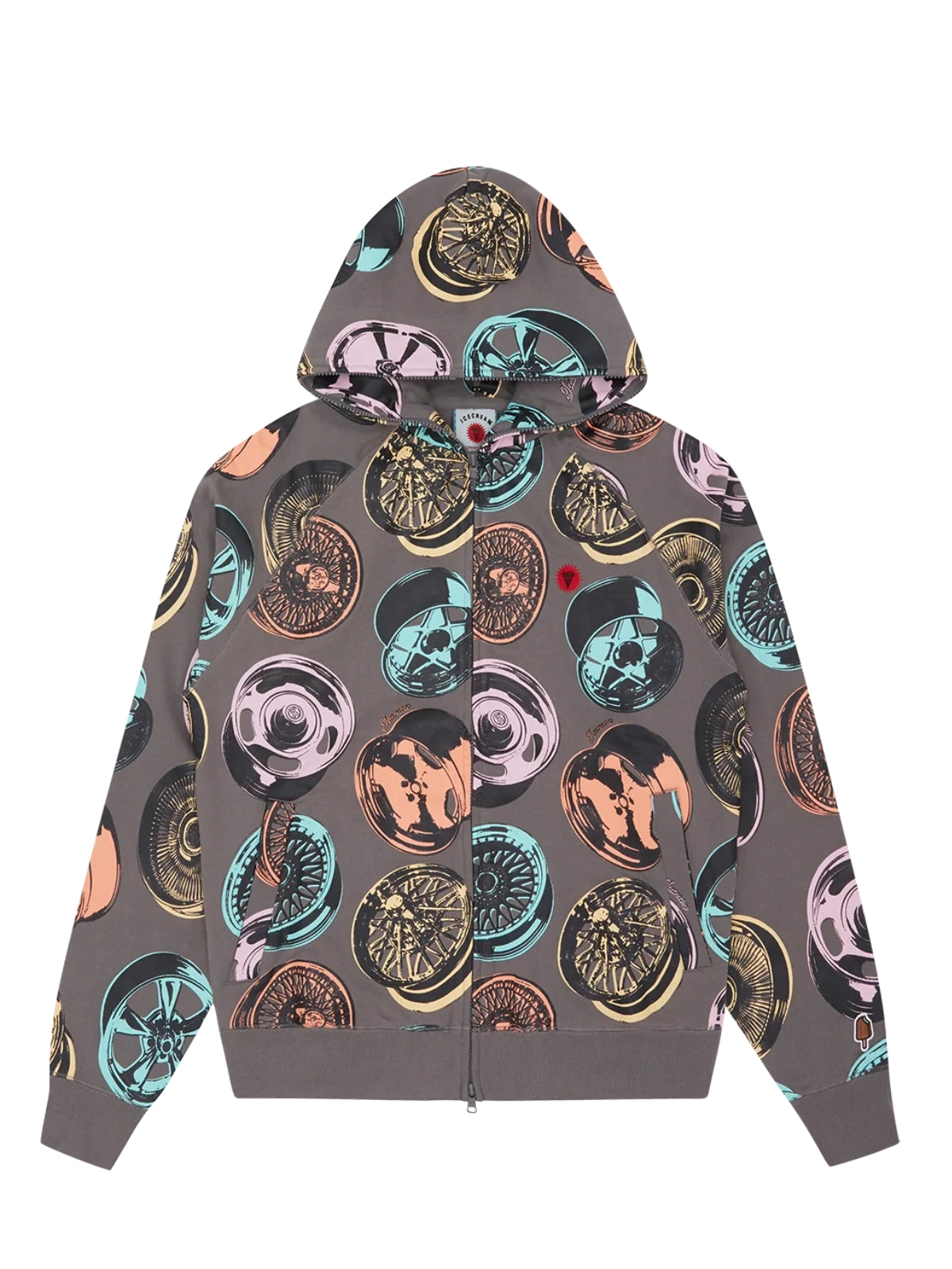 Ice-Cream Jacket Rims Zip-Through Hoodie Grey