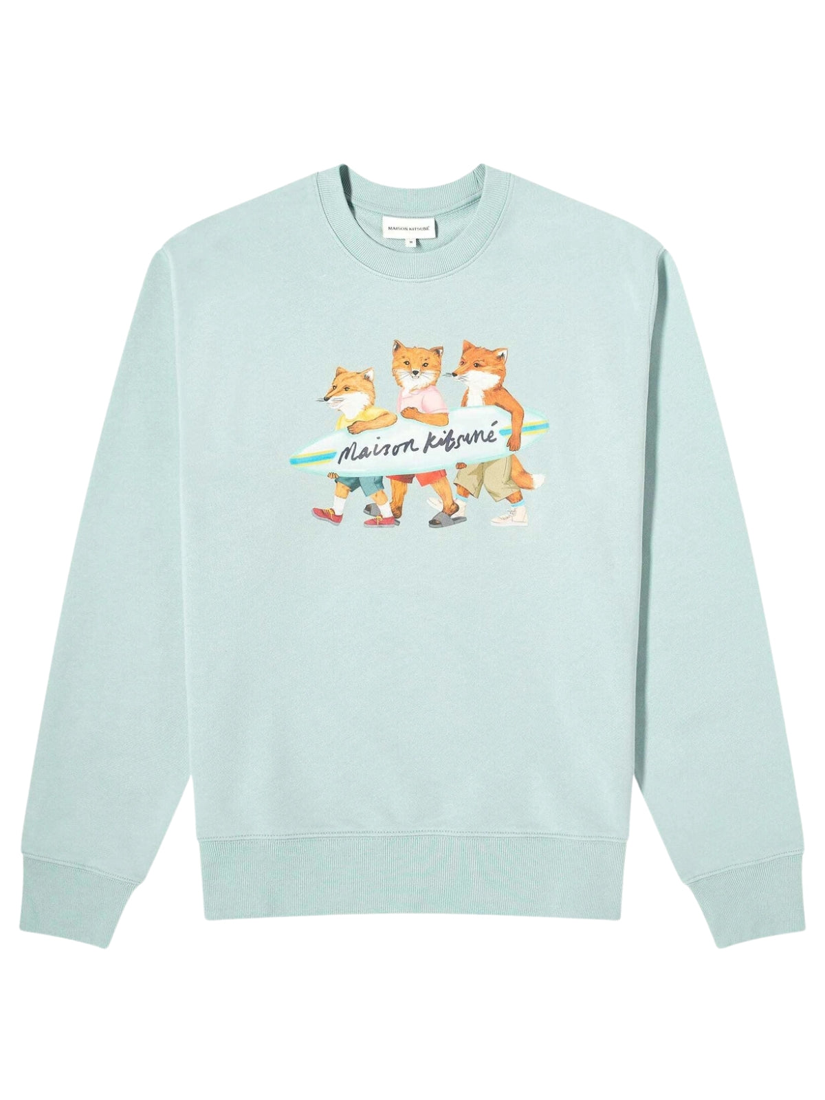 Maison Kitsune Sweater Surfing Foxes Seafoam Blue