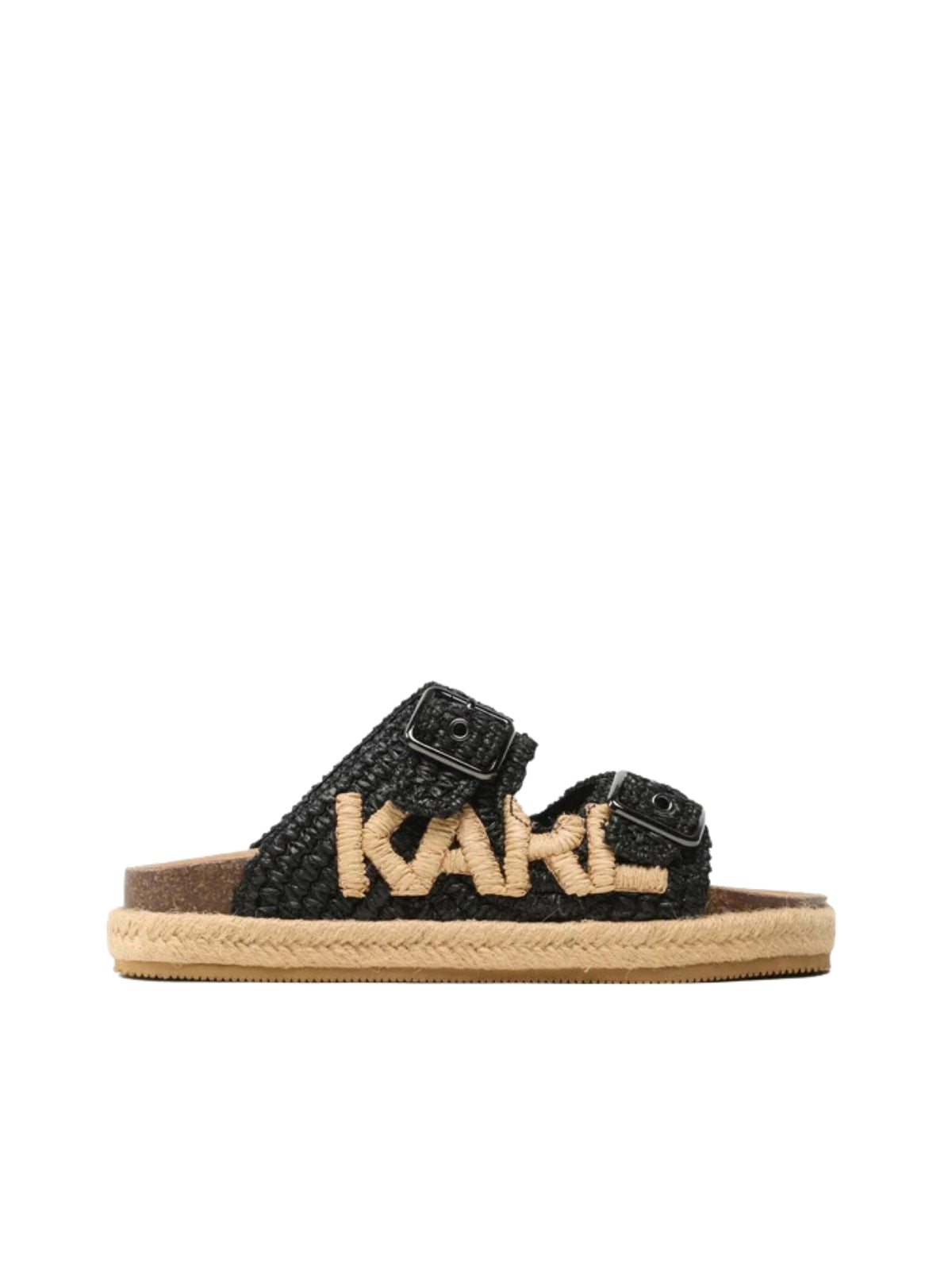 Karl Lagerfeld Ladies Slide Kamini Bed Double Buckle Karl Raffia Black