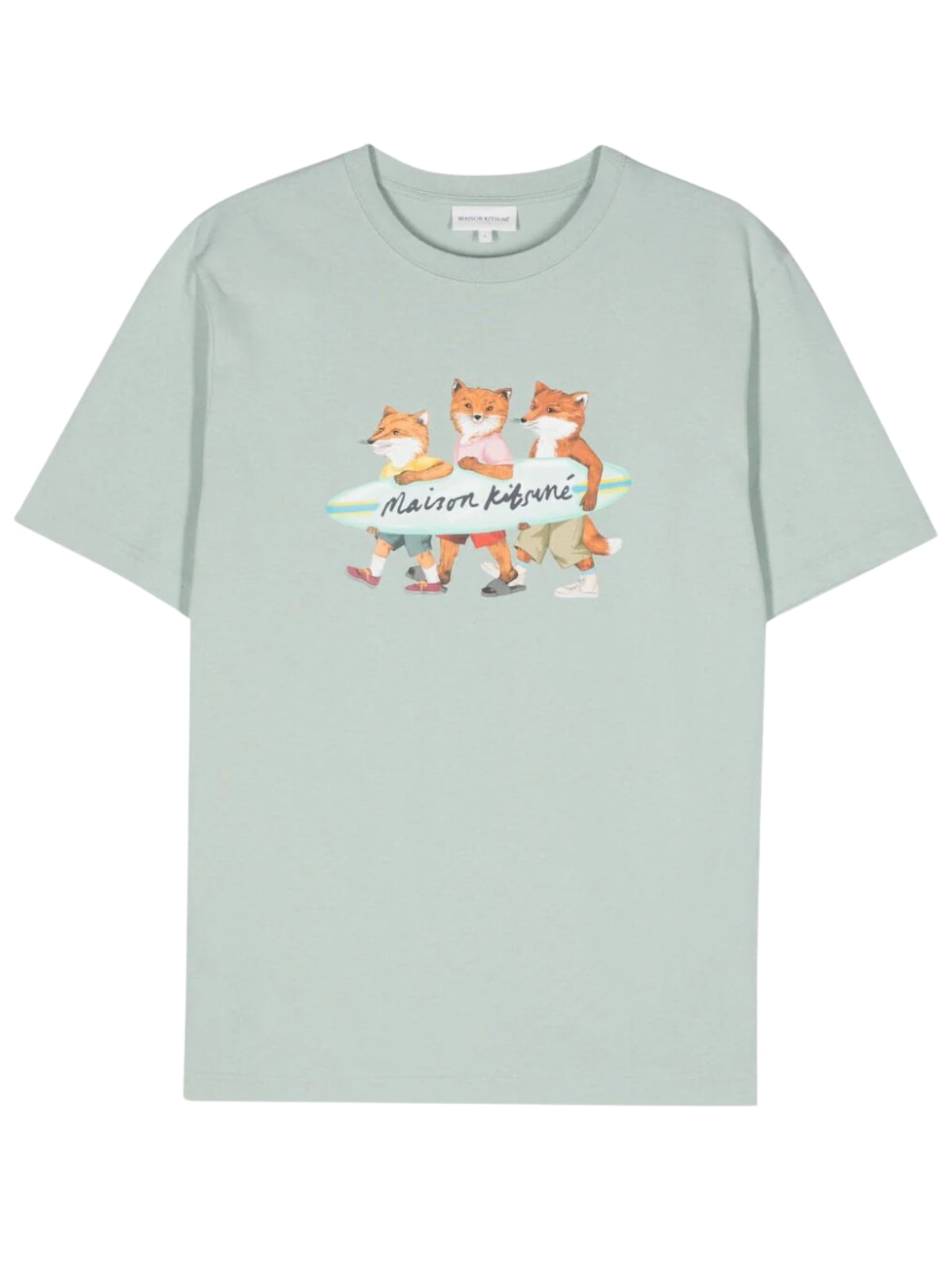 Maison Kitsune T-Shirt Surfing Foxes Seafoam Blue