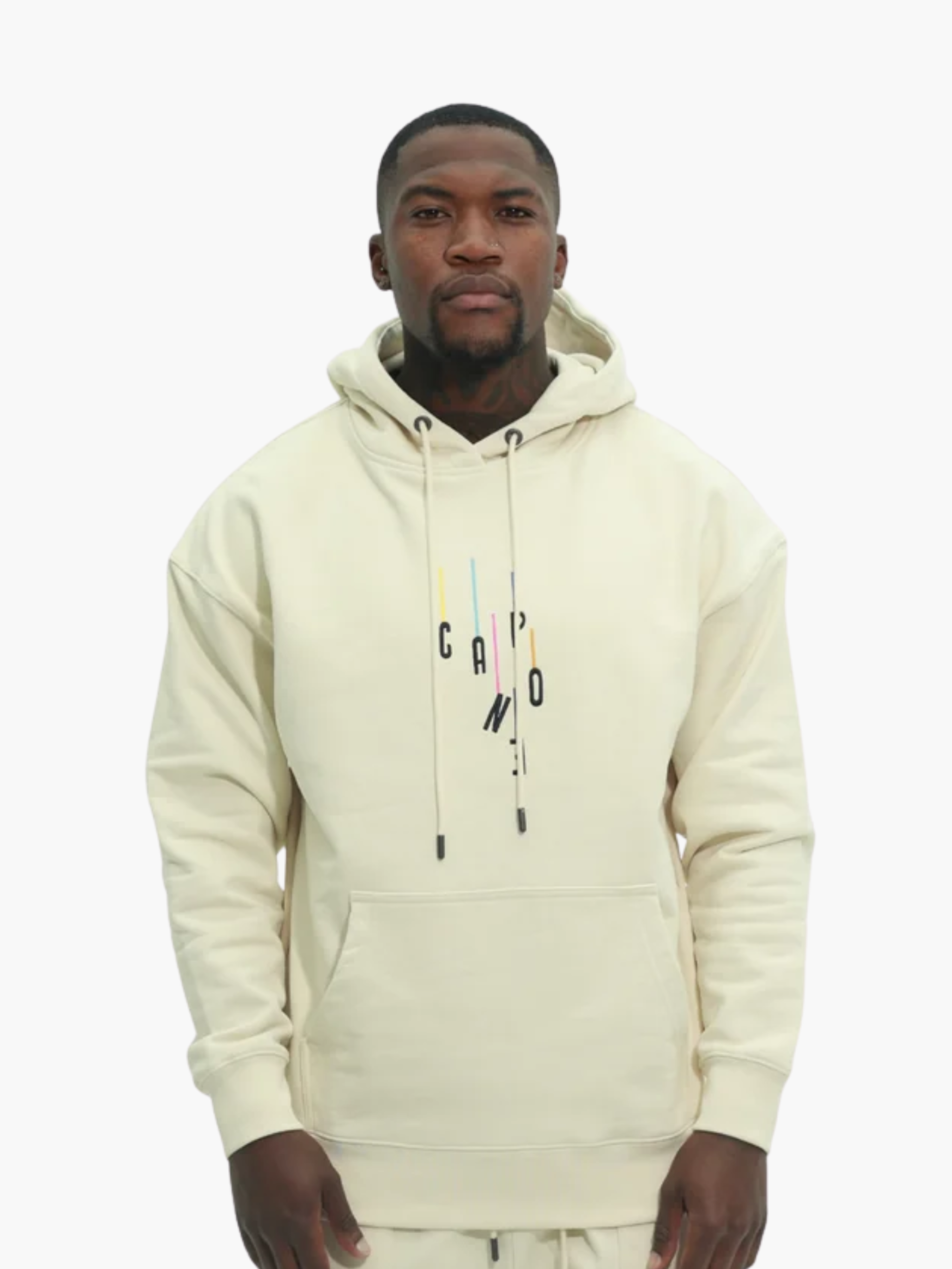 Capone Sweater Hooded Colourful Back Print Beige
