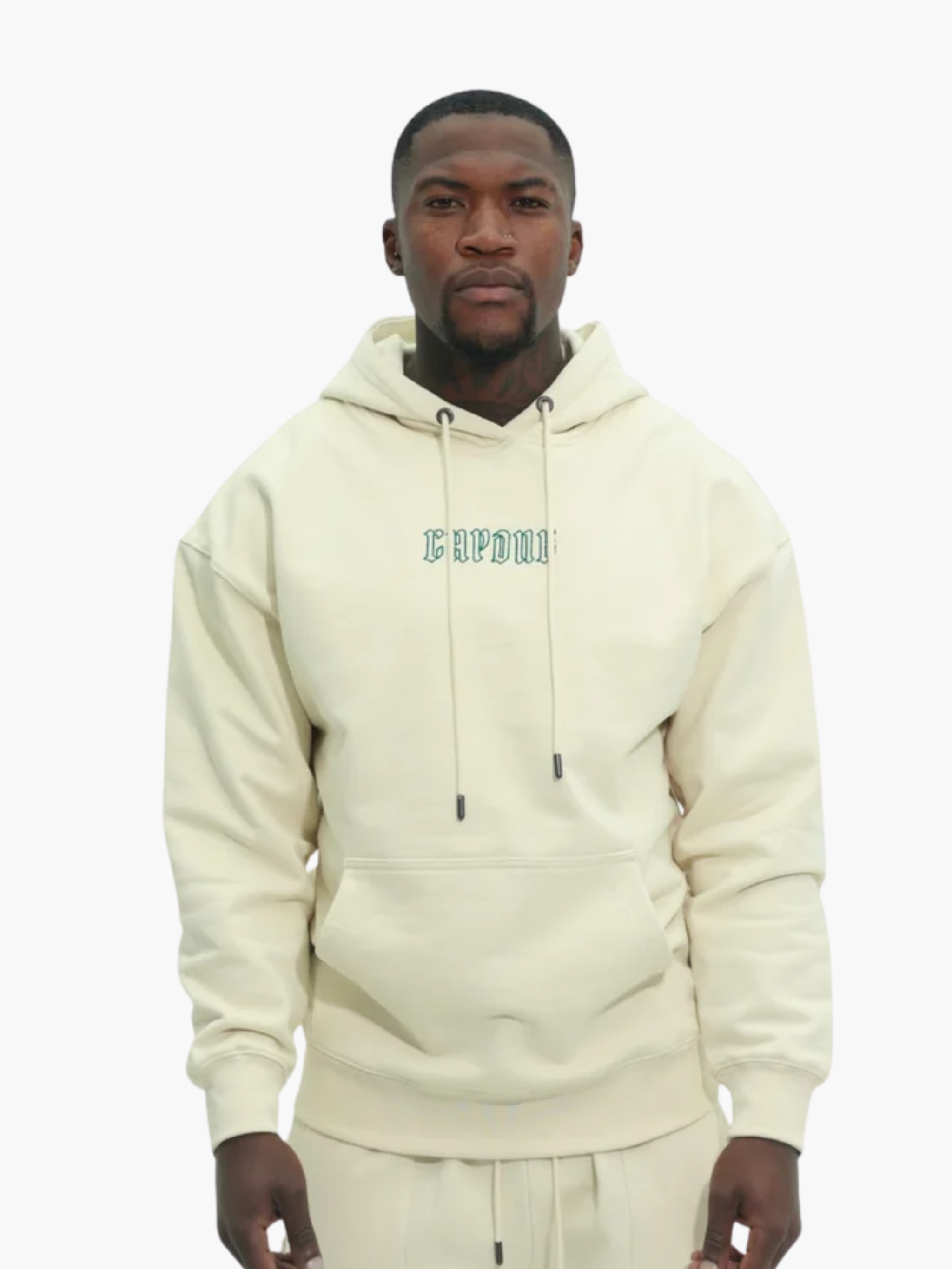 Capone Sweater Hooded Embroidered Back Print Beige-Green