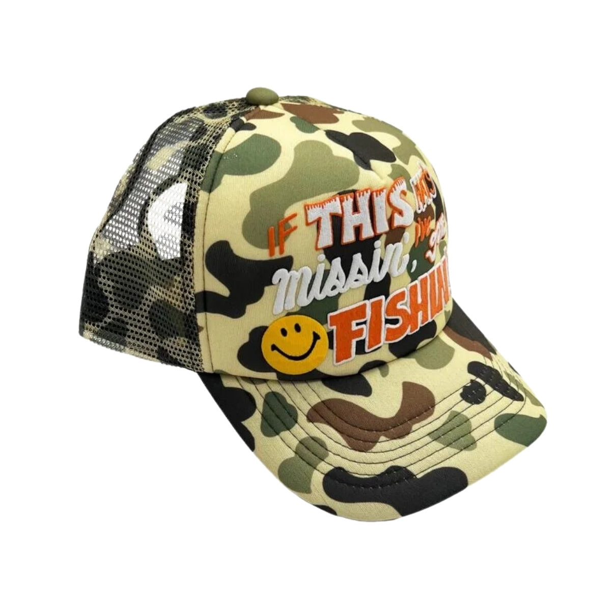 Market Cap Trucker Smiley Camo Woodland