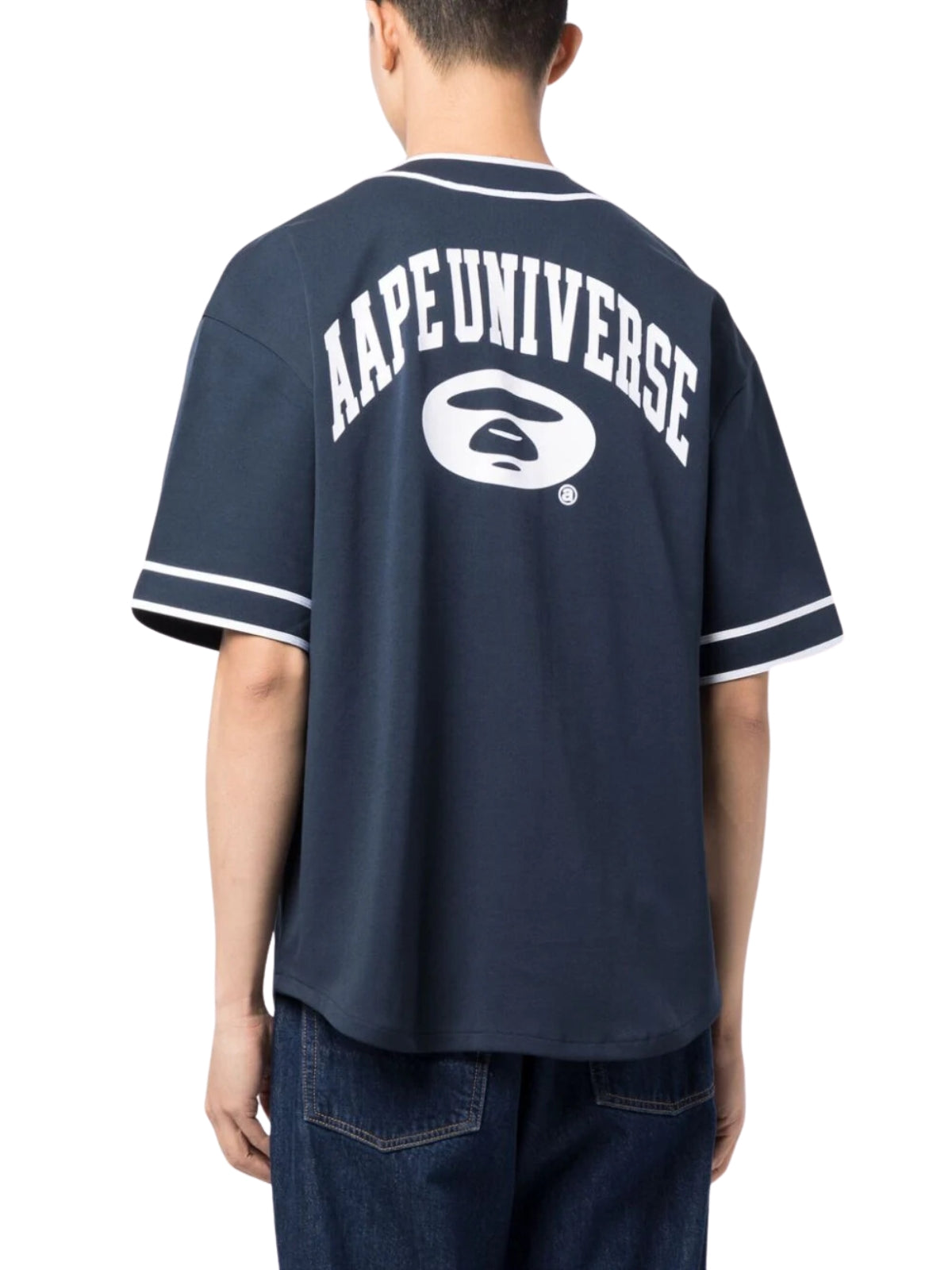 Aape T-Shirt Baseball Button Down Logo Navy