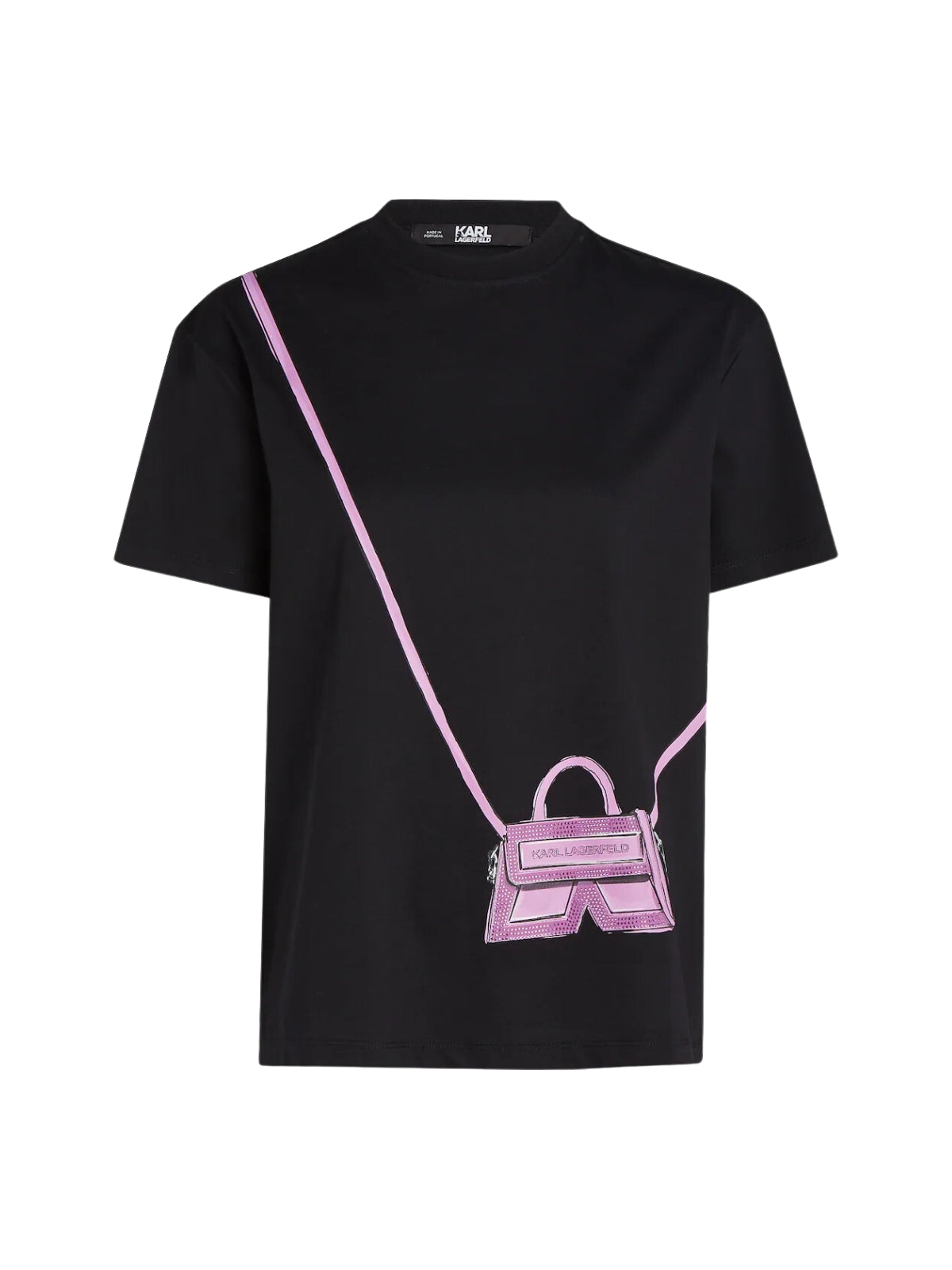 Karl Lagerfeld T-Shirt Ladies Graphic Side Bag Black-Pink