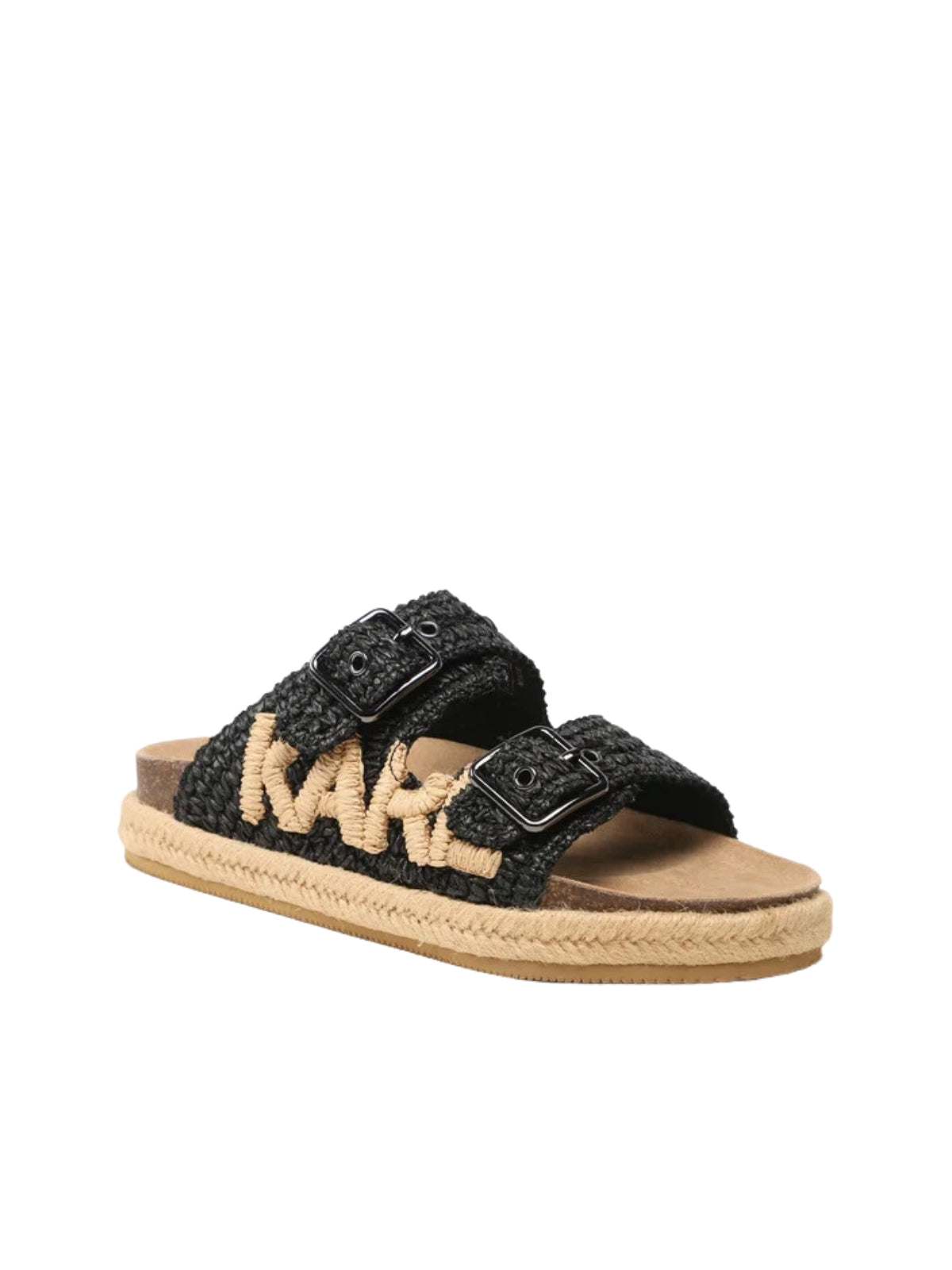 Karl Lagerfeld Ladies Slide Kamini Bed Double Buckle Karl Raffia Black